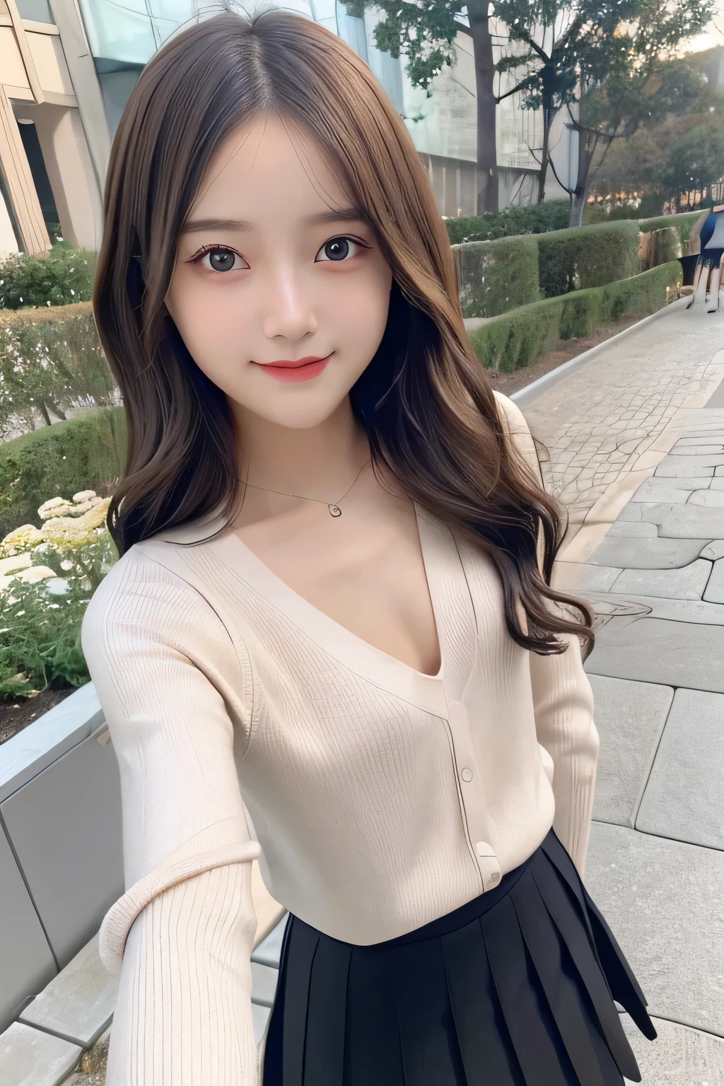 

pieces fly、masterpiece、highest quality、Super detailed、High resolution、High resolution、8K portrait、unity 8k wallpaper、Detailed CG、unity 8k wallpaper、Detailed CGユニティ8kの壁紙、realistic、real person、portrait photography、shiny skin、(16 years old)、(cute:1.2)、High resolution、beautiful clear eyes、very detailed explanation、delicate face、nice lips、thin waist、thin legs、1 girl、(fitted knit sweater:1.2)、(pleated skirt:1.2)、(flat chest:1.4)、((Self snap:1.4))、(smile:1.2)、(garden:1.2)、(wavy hair:1.2)