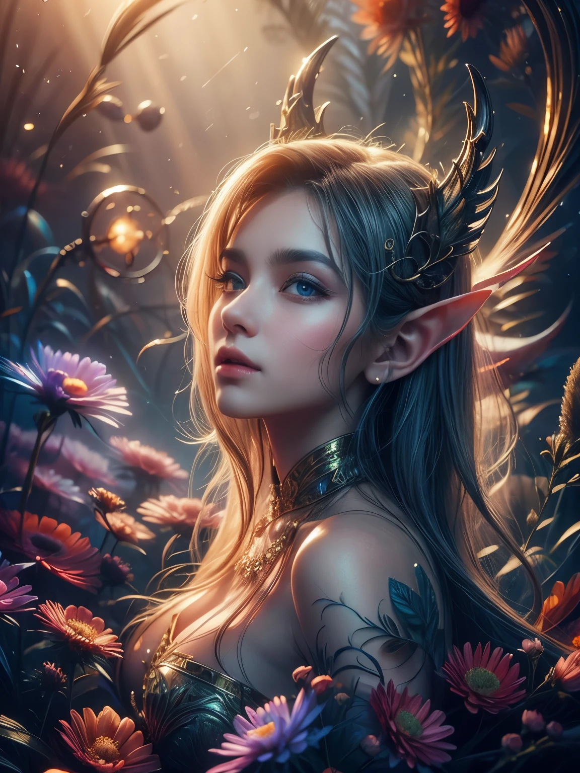 (Best quality, 4k, High-resolution, Masterpiece:1.2), Ultra-detailed, Realistic, Radiant lighting, Epoch Elves, Portraits, Fantastical colors, Fine art, Ethereal beings, Dreamlike, Whimsical creatures, Detailed facial features, Glowing eyes, Elven beauties, Ethereal glow, Mythical creatures, Harmonious composition, Dazzling colors, Stunning visual effects, Otherworldly appearance, Mesmerizing artistry, 