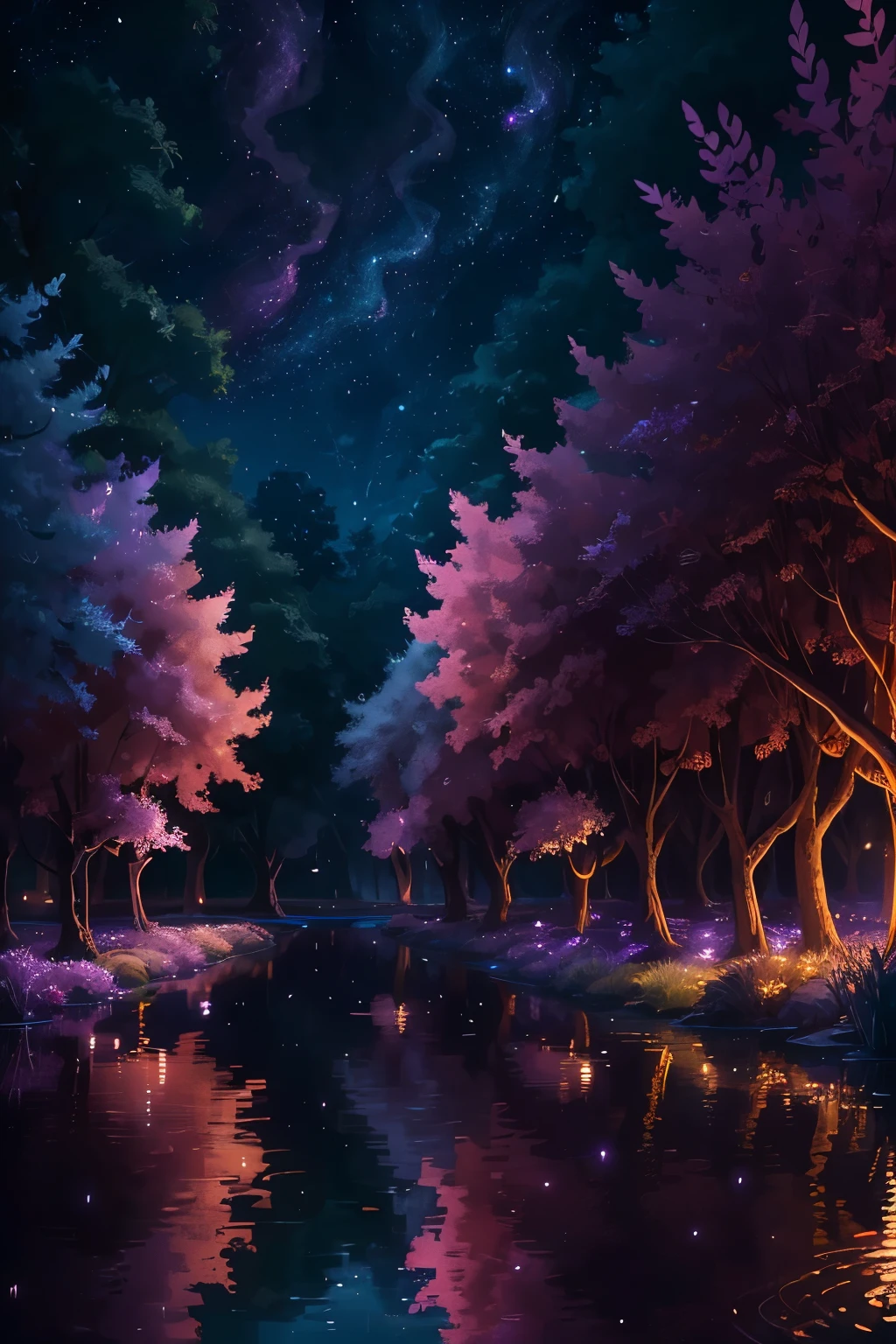 In the enchanted realm of twilight, a magical windWhispers among fireflies, its voice a secret enchantment. Leaves pirouette around, carried away by the breeze's gentle touch. The atmosphere is that of a magical fairy tale, the kind where dreams come to life.
Imagine this scene unfolding in stunning 16:9 resolution. The sky above is painted in hues of purple and pink, reflecting off the shimmering surface of a tranquil pond. Trees adorned with silvery leaves sway gently, their branches reaching out like welcoming arms towards the curious onlooker. The fireflies dance gracefully in the air,
