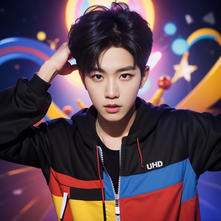 abstract background, 1boy, pose,dynamite, handsome , kpop idol , 16k resolution , ultra-high clarity , hyperrealism, uhd , live stream
