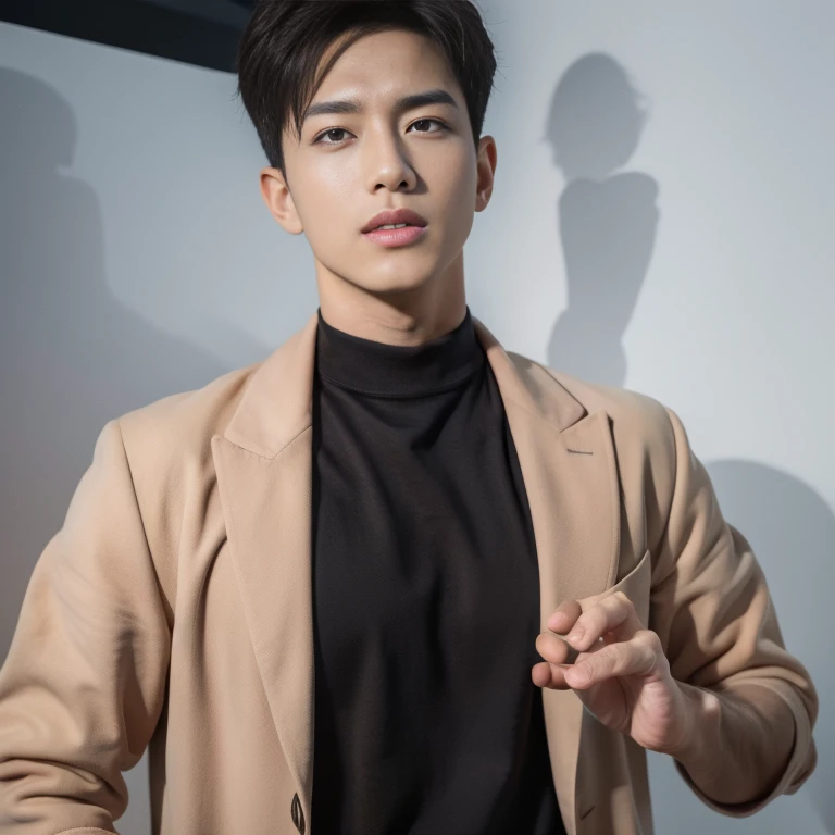 1boy, pose,dynamite, handsome man , kpop idol , 16k resolution , ultra-high clarity , hyperrealism, uhd , photorealistic , live stream , full length shot