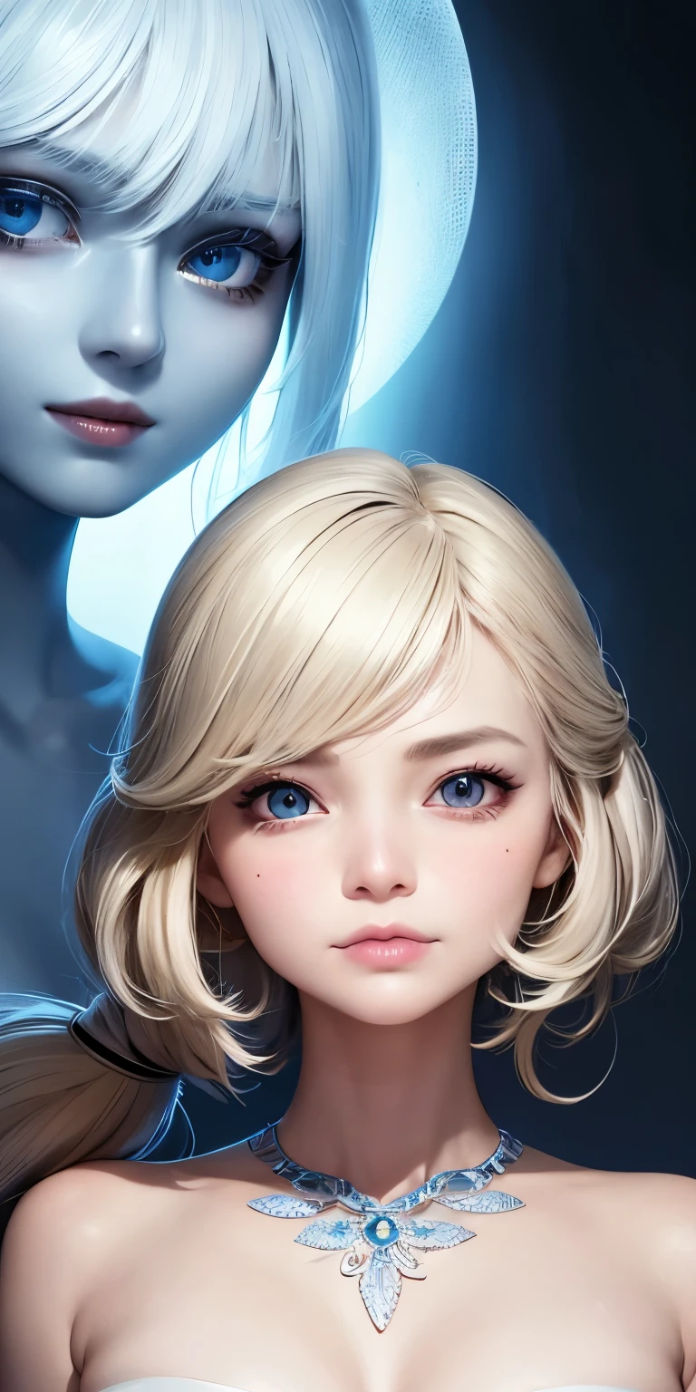 one person１８Beautiful woman of age、Moisturizing and beautiful eyes、ciri、picture、oval jaw、delicate features、beautiful expression、beautiful blonde hair、long bangs、long ponytail、Blue eyes with a beautiful glow、LDS Art,Fashion model 25 years old、[[[[Close-up]]]]、[[[[chest]]]]、[[[[head]]]]、[[[[shoulder]]]]、perfect eyes、Perfect iris、perfect lips、perfect teeth、perfect skin、soft front light、glow、HDR、(calm color 1.2)