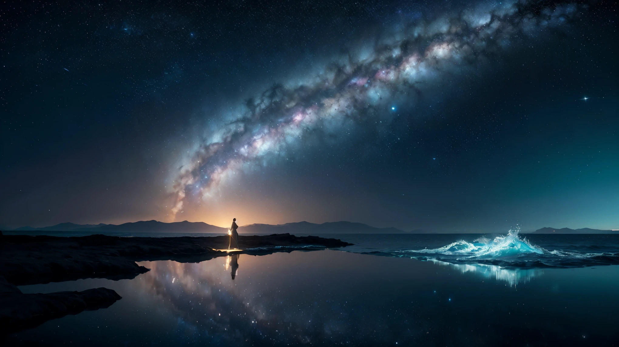 best quality, 4k, highres, (masterpiece:1.2), ultra-detailed, (realistic:1.37), HDR, (vivid colors), (physically-based rendering), (sharp focus), galaxy in sea, (stars), (crystal clear water), (ripples), (reflective surface), (sparkling), (cosmic beauty), (endless expanse), (galactic swirls), (serene atmosphere), (majestic), (magical), (dreamlike), (universe within), (ethereal), (enchanting), (hidden treasures), (mysterious depths), (tranquil), (awe-inspiring), (sublime), (harmony), (turbulent waves), (celestial), (interstellar journey), (surrounded by stars), (cosmic energy), (deep space exploration), (diving into the unknown), (starry night), (mesmerizing), (limitless possibilities), (timeless beauty), (fathomless), (captivating)