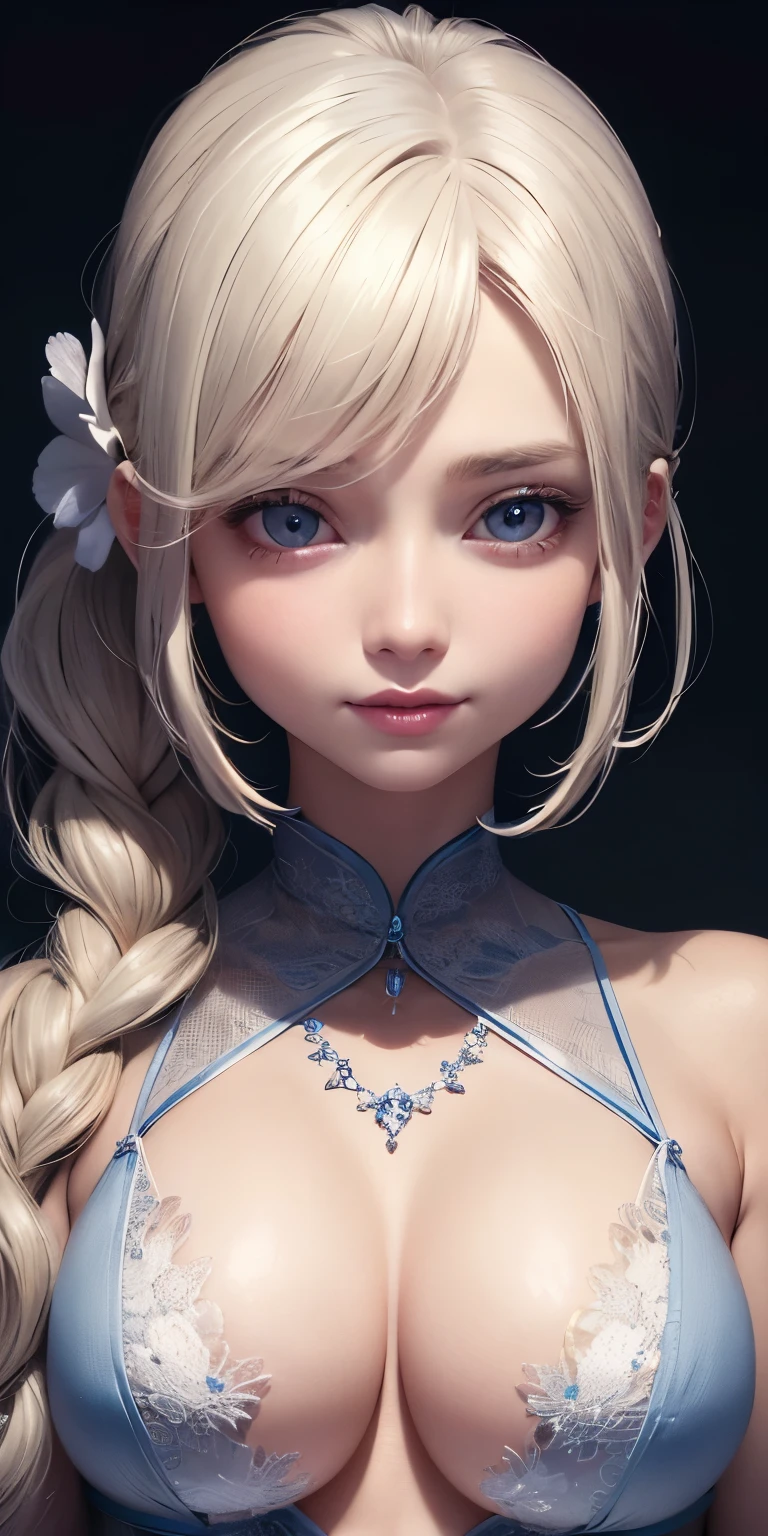 one person１８Beautiful woman of age、Moisturizing and beautiful eyes、ciri、picture、oval jaw、delicate features、beautiful expression、beautiful blonde hair、long bangs、long ponytail、Blue eyes with a beautiful glow、LDS Art,Fashion model 25 years old、[[[[Close-up]]]]、[[[[chest]]]]、[[[[head]]]]、[[[[shoulder]]]]、perfect eyes、Perfect iris、perfect lips、perfect teeth、perfect skin、soft front light、glow、HDR、(calm color 1.2)