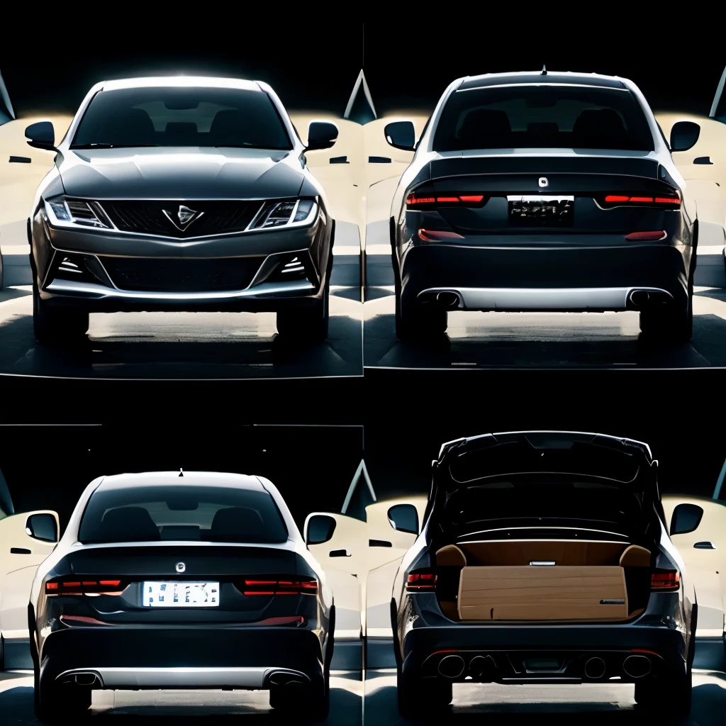 A futuristic sedan type sedan car in 5 doors, very aerodynamic. 