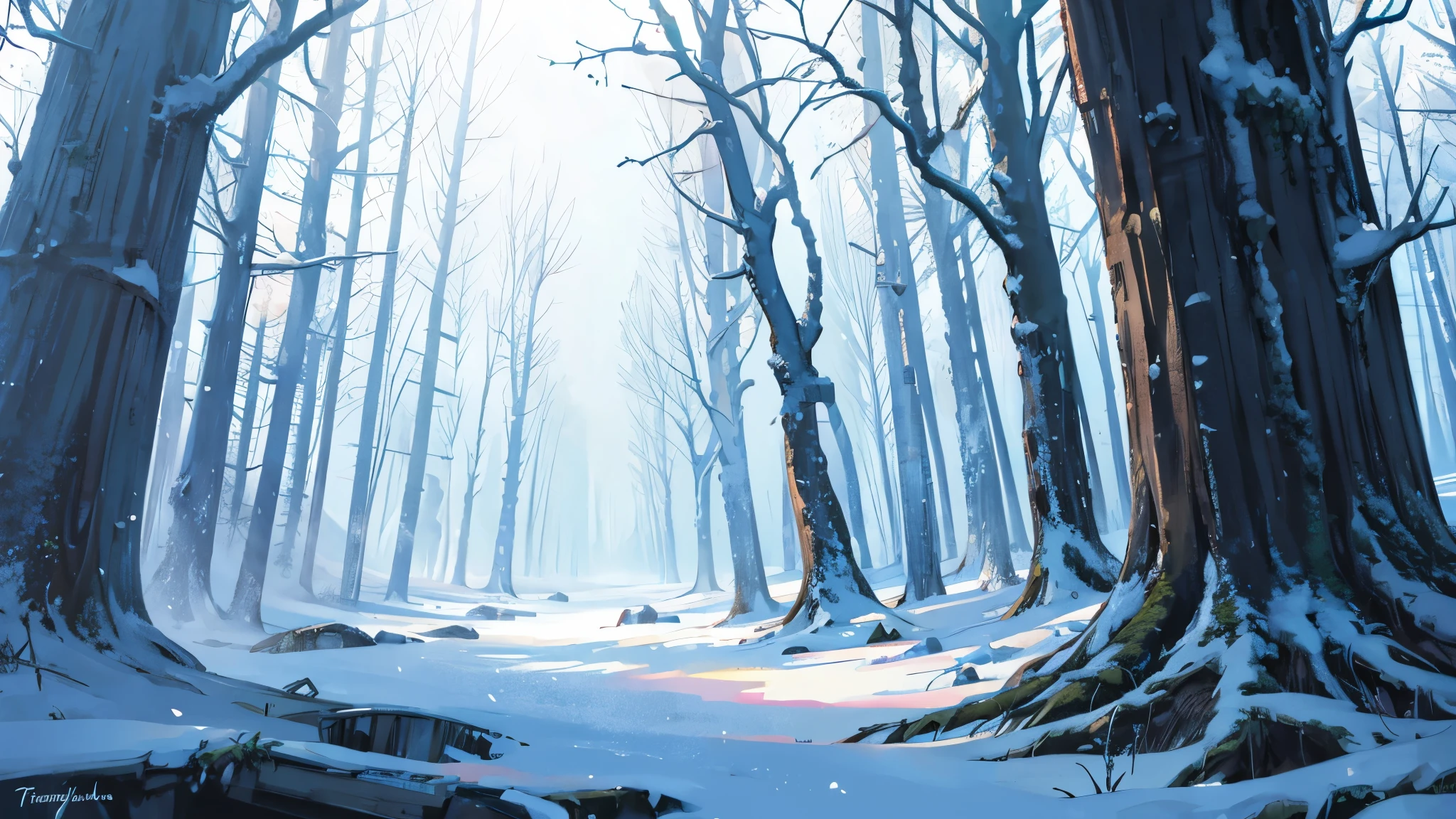 frozen forest, fantasy, semi-realistic