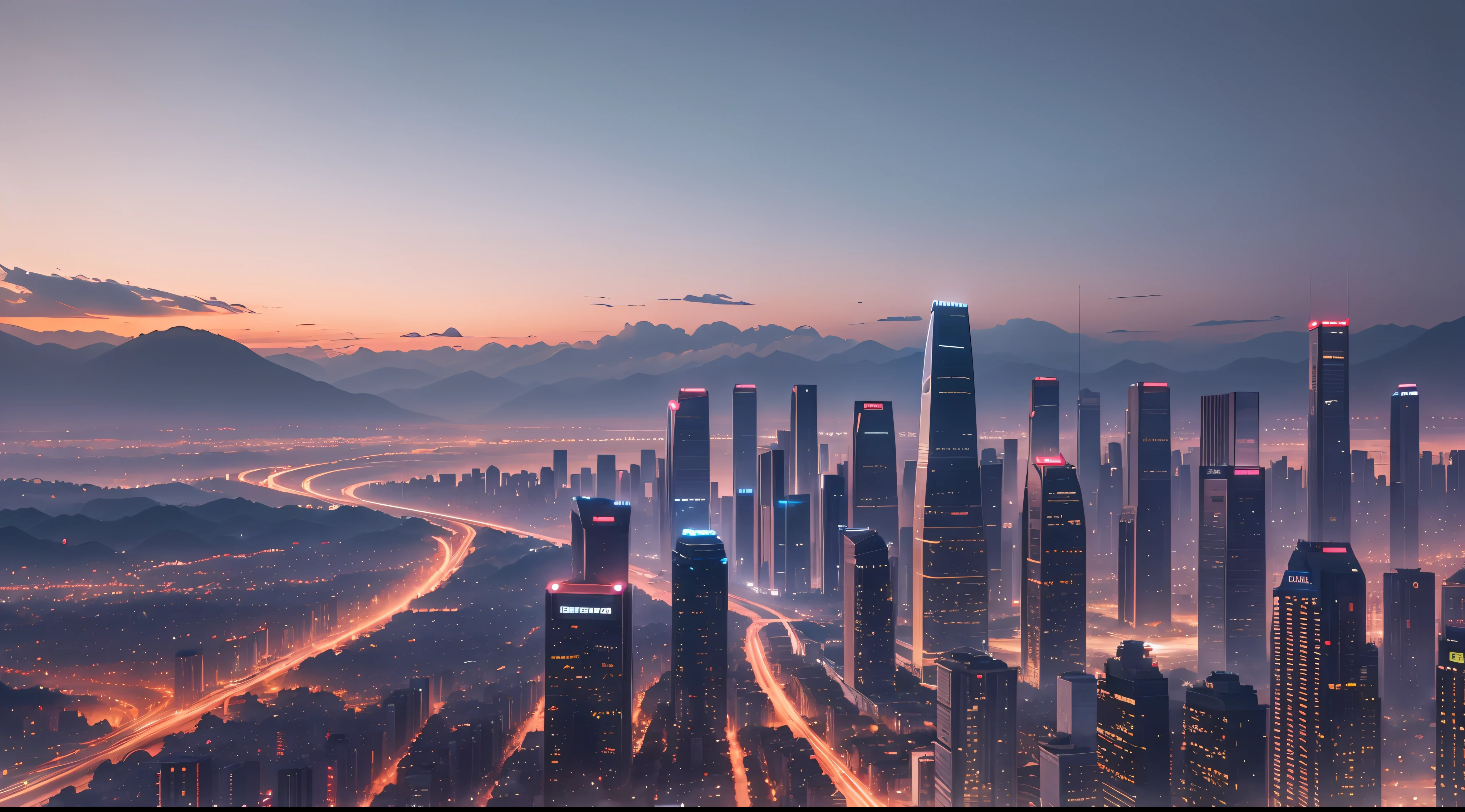 Say, city skyline, Informatization, Technological style, lamp light, cinematic lighting, atmospheric perspective, the panorama, high detail, UHD, Super Detail, Award Winning, 16 thousand., exactly --auto --s2