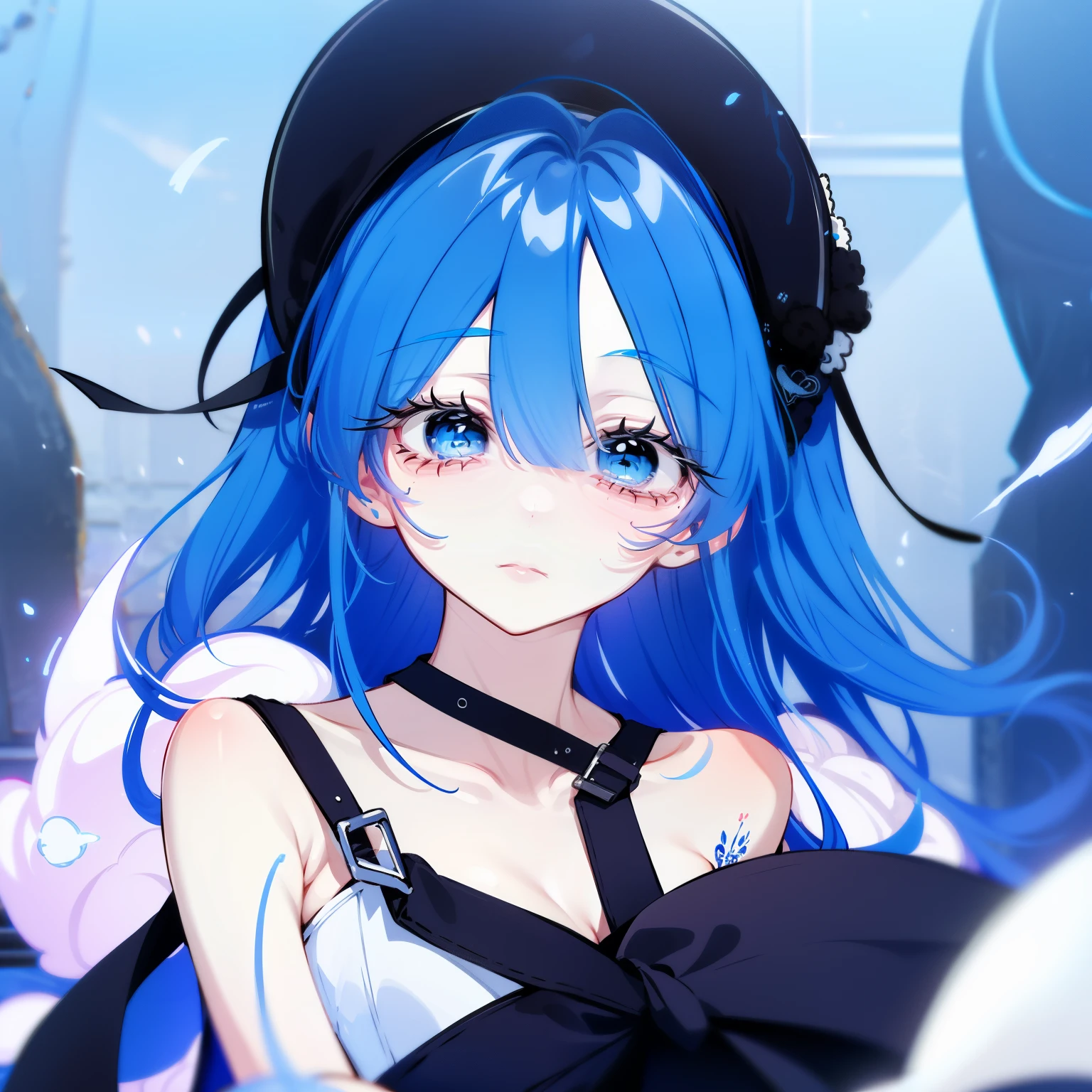 blue hair,Half-length statue of a girl,к HD,4K,expressive face,anime style,front side,White background,