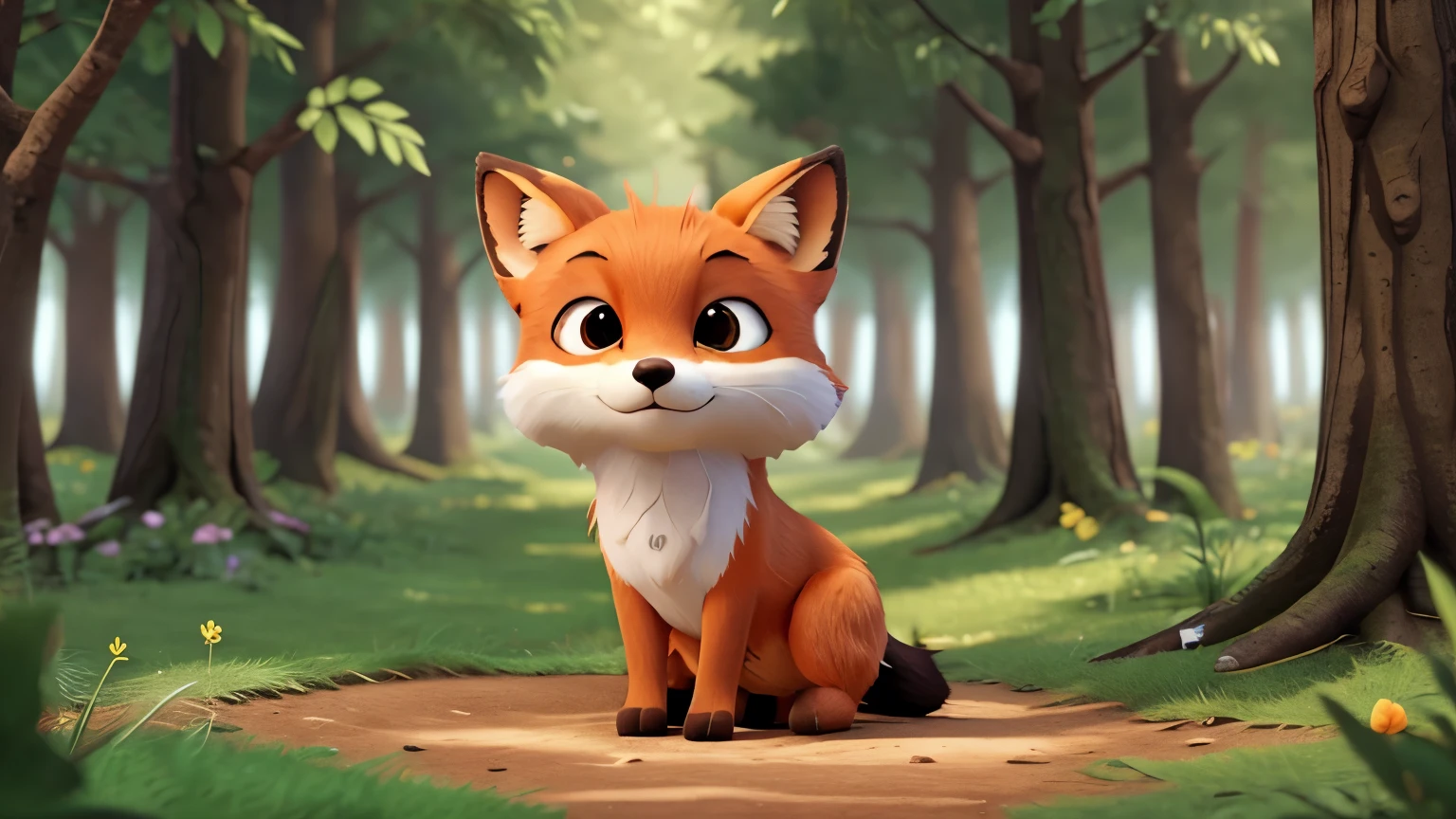 cute fox in the forest, between the trees is a portal to another dimension, digital art, I nead to fit  in canavas dimensions 1200-300