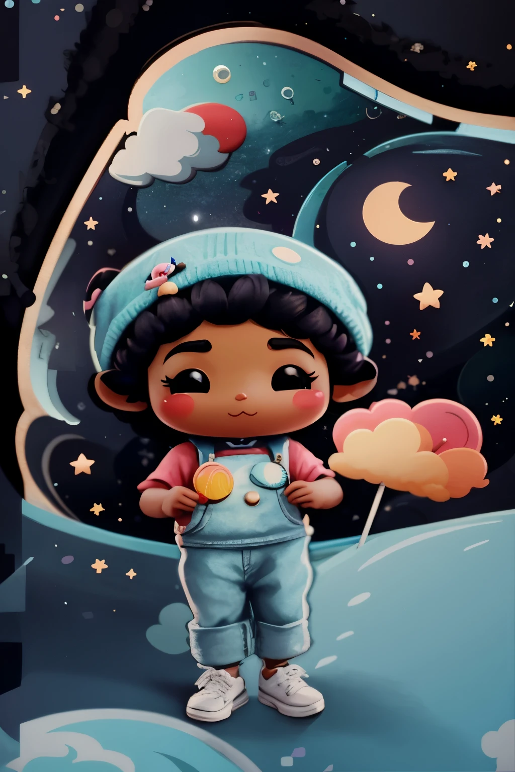 there is a that is holding a lollipop, beeple and jeremiah ketner, cute detailed digital art, adorable digital painting, close up character, cute cartoon character, female explorer mini cute girl, cute detailed artwork, mr. nimbus character design, kenny wong x pop mart, high detail iconic character, detailed portrait shot, cute character