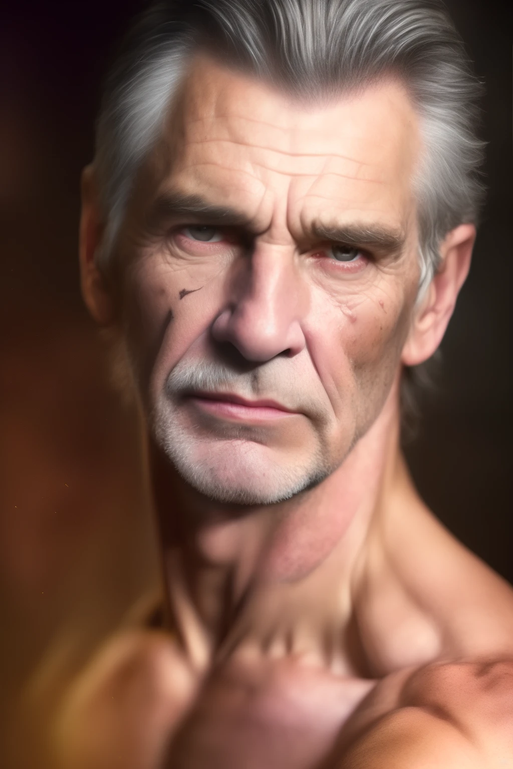 (Masterpiece, Realistic, Original,:1.4), (Extremely Complex: 1.2), Close-up, Cinematic Light, Side Light, Ultra High Resolution, Best Shadow, RAW, Full Body, Old Man, Nude,