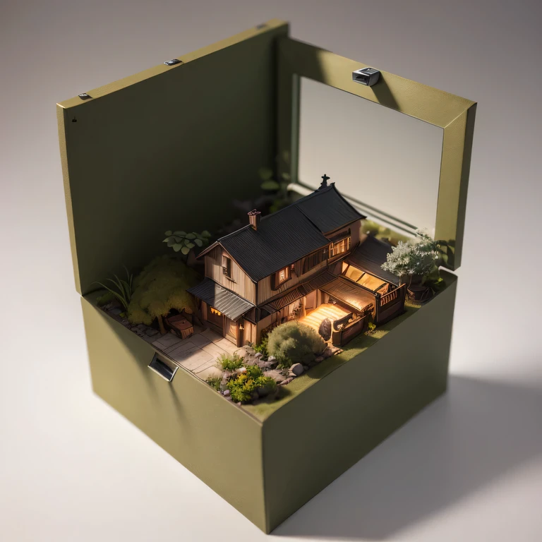 small realistic model, (bifurcation, original photo, best quality, masterpiece:1.4),SteampunkCyberpunk6920 City,(Cyberpunk light:1.3), Mards,horizon (related to land),(in a small nature box:1.3),Isometric, small nature, landscape on foundation,landscape,