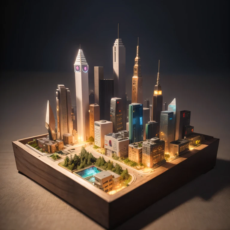 small realistic model, (bifurcation, original photo, best quality, masterpiece:1.4),SteampunkCyberpunk6920 City,(Cyberpunk light:1.3), Mards,horizon (related to land),(in a small nature box:1.3),Isometric, small nature, landscape on foundation,landscape,
