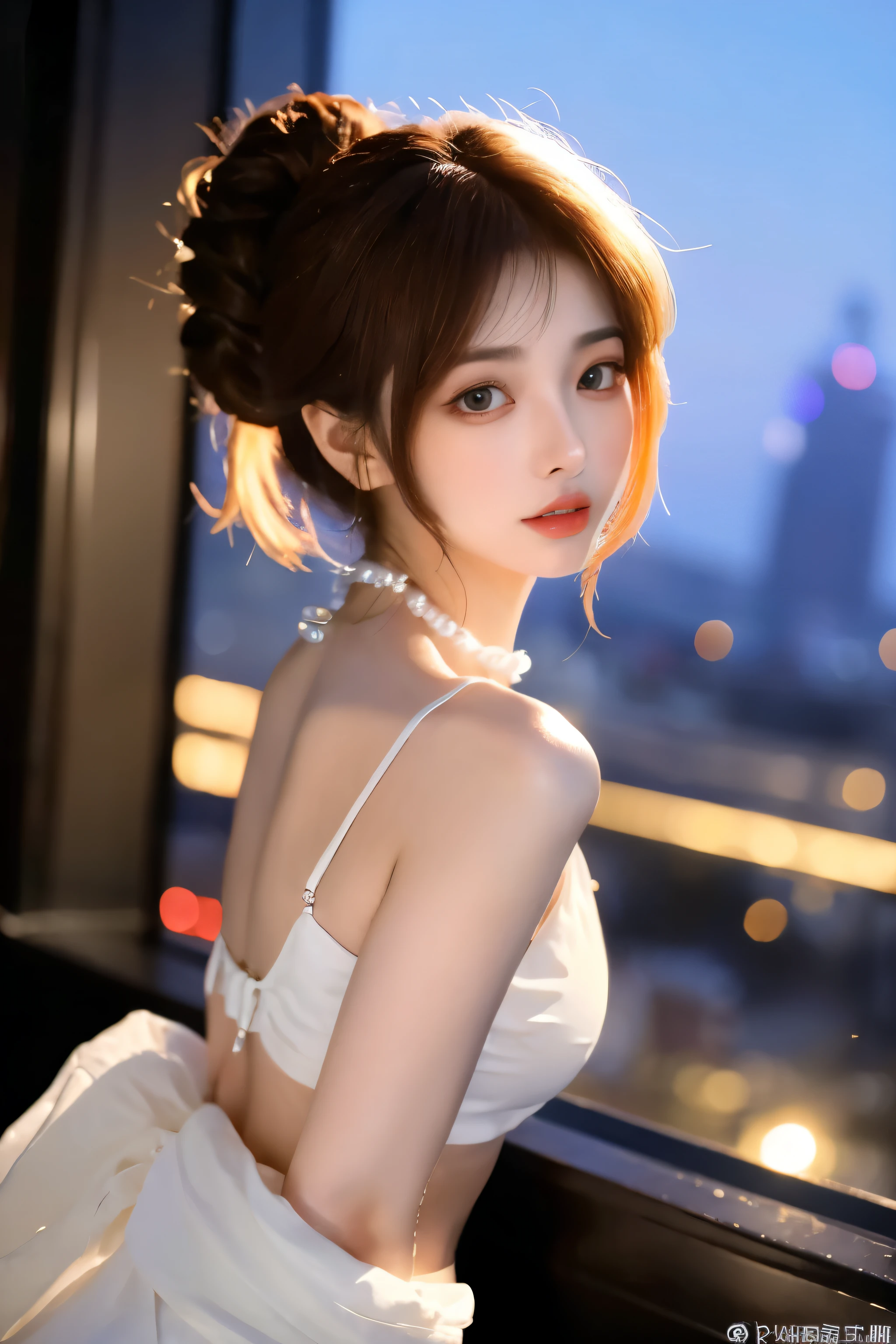 from the side, Buttocks up,((adilin)), side pose, casual gesture, night time,  (An extremely delicate and beautiful work), (masterpiece), 1 girl, streetwear, Very detailed, Ponytail Contortion, charming expression, beautiful and clear eyes, blue eye pupils, Delicate pearl necklace, exquisite earrings, simple blurr background, extremely detailed description, beautiful, charming, Ultra-fine painting, delicate face, Exquisite figure, Delicate collarbone, charming的嘴唇, Soft back, Mix 4,(8k, original photo, best quality, masterpiece:1.2), (actual, photo-actual:1.37),1 girl,charming的,city View, night, rain, wet, professional lighting, photon mapping, Radiosity, Physically based rendering, above waist,