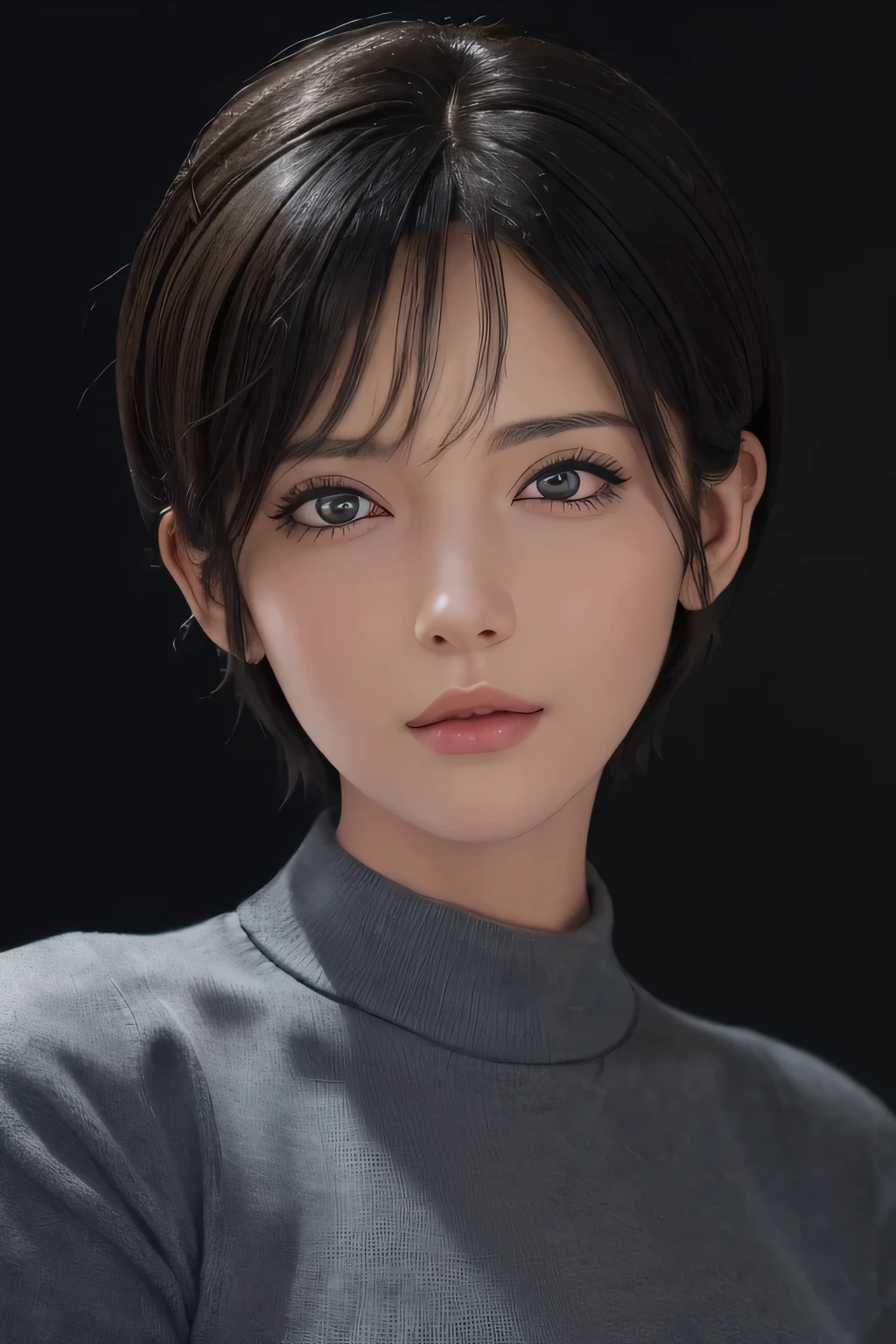 (masterpiece:1.3), (8K, realistic, RAW photo, highest quality: 1.4), (1 girl), beautiful face, (realistic face), (black hair, short hair:1.3), beautiful hairstyle, realistic eyes, beautiful and detailed eyes, (realistic skin), beautiful skin, (sweater), confused, charm, ultra high resolution, 超realistic, very detailed, golden ratio