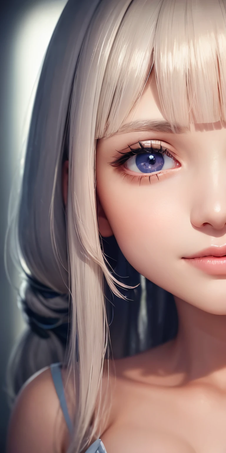 one person１８Beautiful woman of age、Moisturizing and beautiful eyes、ciri、picture、oval jaw、delicate features、beautiful expression、beautiful blonde hair、long bangs、long ponytail、Blue eyes with a beautiful glow、LDS Art,Fashion model 25 years old、[[[[Close-up]]]]、[[[[chest]]]]、[[[[head]]]]、[[[[shoulder]]]]、perfect eyes、Perfect iris、perfect lips、perfect teeth、perfect skin、soft front light、glow、HDR、(calm color 1.2)