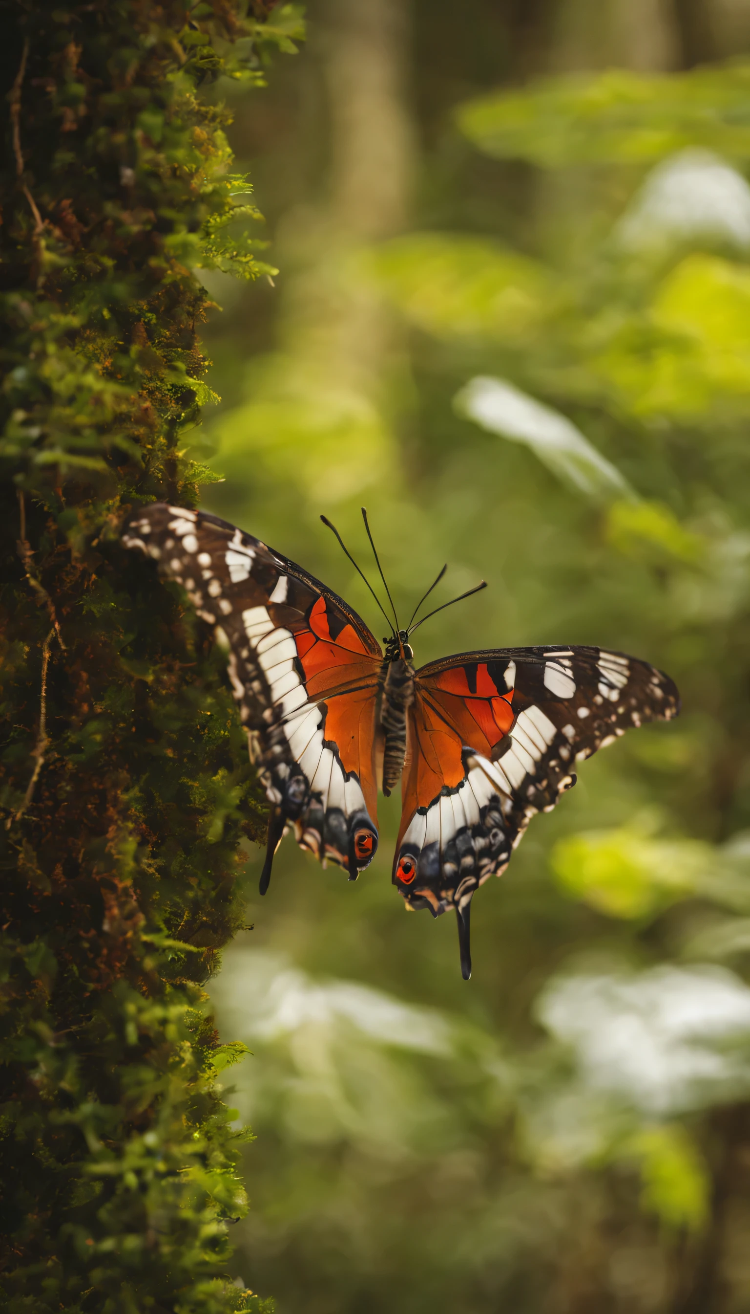 crie uma borboleta em uma floresta, com foco na borboleta