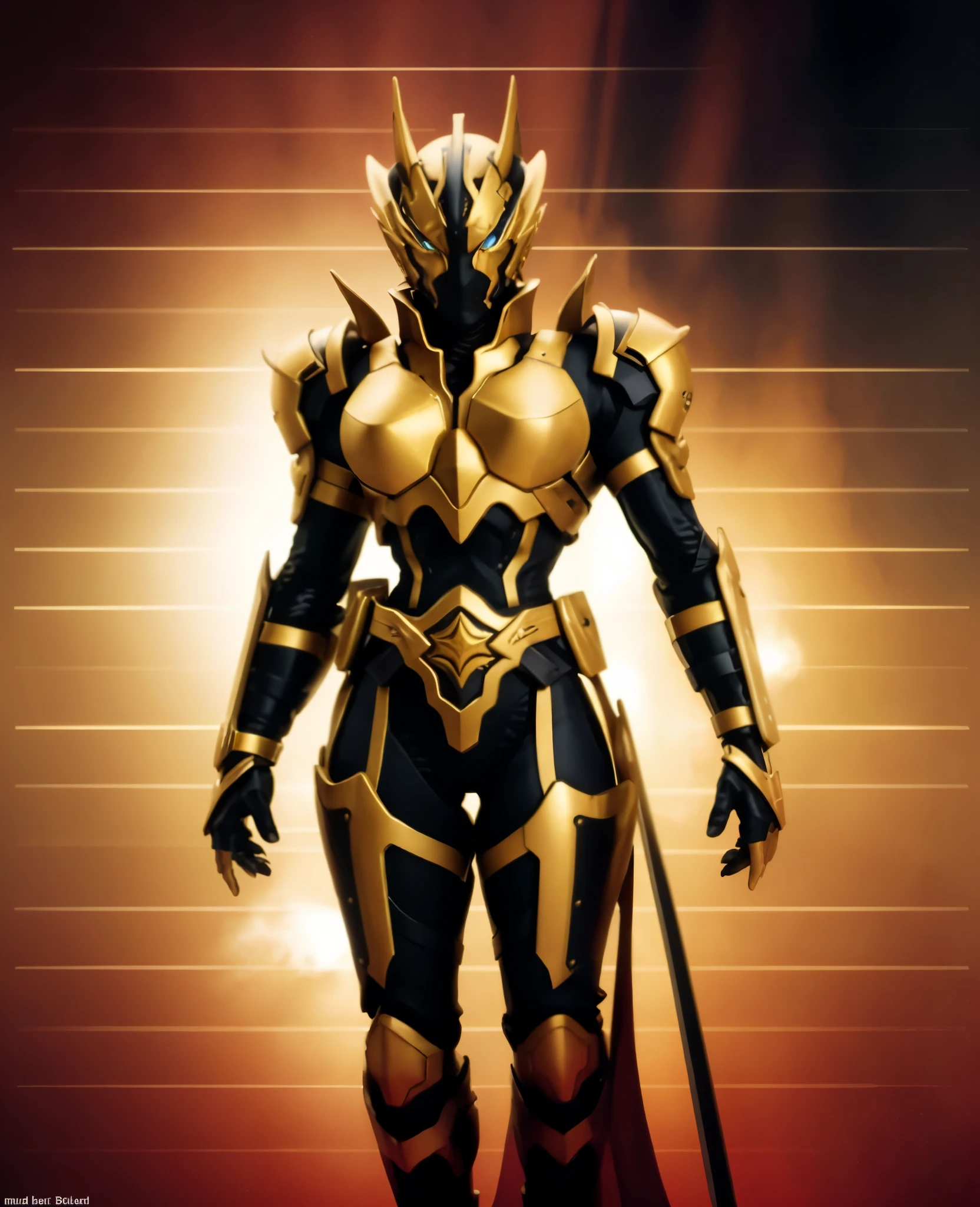 A woman adorned in fantasy-style full-body armor, a crown-concept fully enclosed helmet that unveils only her eyes, a composite layered chest plate, fully encompassing shoulder and hand guards, a lightweight waist armor, form-fitting shin guards, the overall design is heavy-duty yet flexible, the armor gleams with a golden glow, complemented by red and blue accents, exhibiting a noble aura, she floats above a fantasy-surreal high-tech city, this character embodies a finely crafted fantasy-surreal style armored hero in anime style, exquisite and mature manga art style, goddess, femminine, long legs, metallic, elegant, high definition, best quality, highres, ultra-detailed, ultra-fine painting, extremely delicate, professional, anatomically correct, symmetrical face, extremely detailed eyes and face, high quality eyes, creativity, RAW photo, UHD, 32k, Natural light, cinematic lighting, masterpiece-anatomy-perfect, masterpiece:1.5