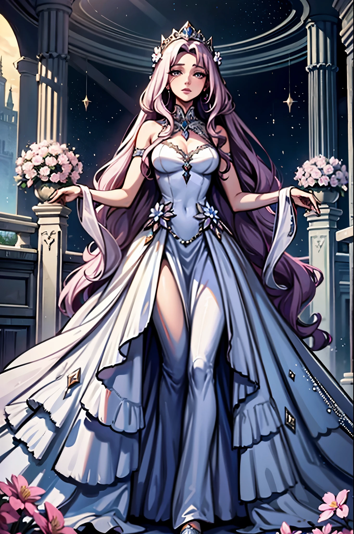 woman,Aloof,long hair,noble,Crystal flowers,Crystal long dress,stand,Tall