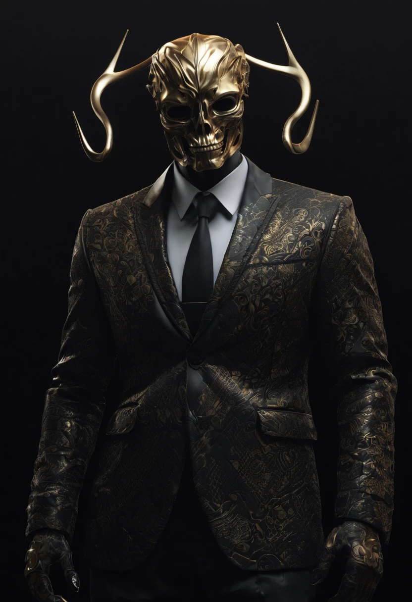A stylized human with a gazelle face, standing, formally dressed, wearing a jacket and tie, very elegant clothing, high fashion, ((very realistic)), 4k, cinematic, DOF, bokeh, ((dark black background)), sf, intricate art masterpiece, sinister, matte painting movie poster, golden ratio, trending on cgsociety, intricate, epic, trending on artstation, by artgerm, h. r. Giger and Beksinski, highly detailed, vibrant, production film character representation, ultra high quality model