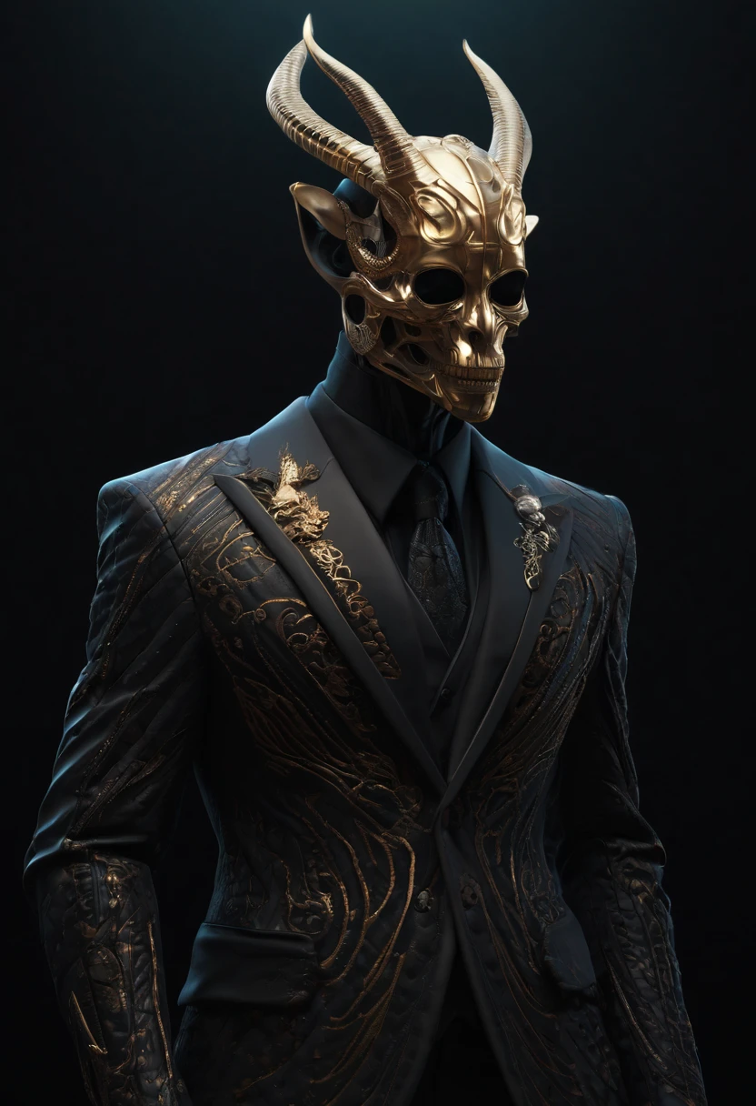 A stylized human with a gazelle face, standing, formally dressed, wearing a jacket and tie, very elegant clothing, high fashion, ((very realistic)), 4k, cinematic, DOF, bokeh, ((dark black background)), sf, intricate art masterpiece, sinister, matte painting movie poster, golden ratio, trending on cgsociety, intricate, epic, trending on artstation, by artgerm, h. r. Giger and Beksinski, highly detailed, vibrant, production film character representation, ultra high quality model