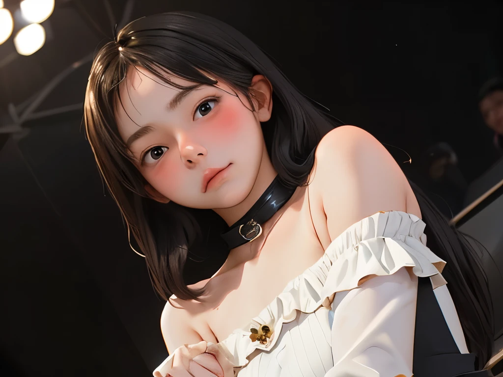 naked、Short half twin tails、((Small Bust))、Black Hair