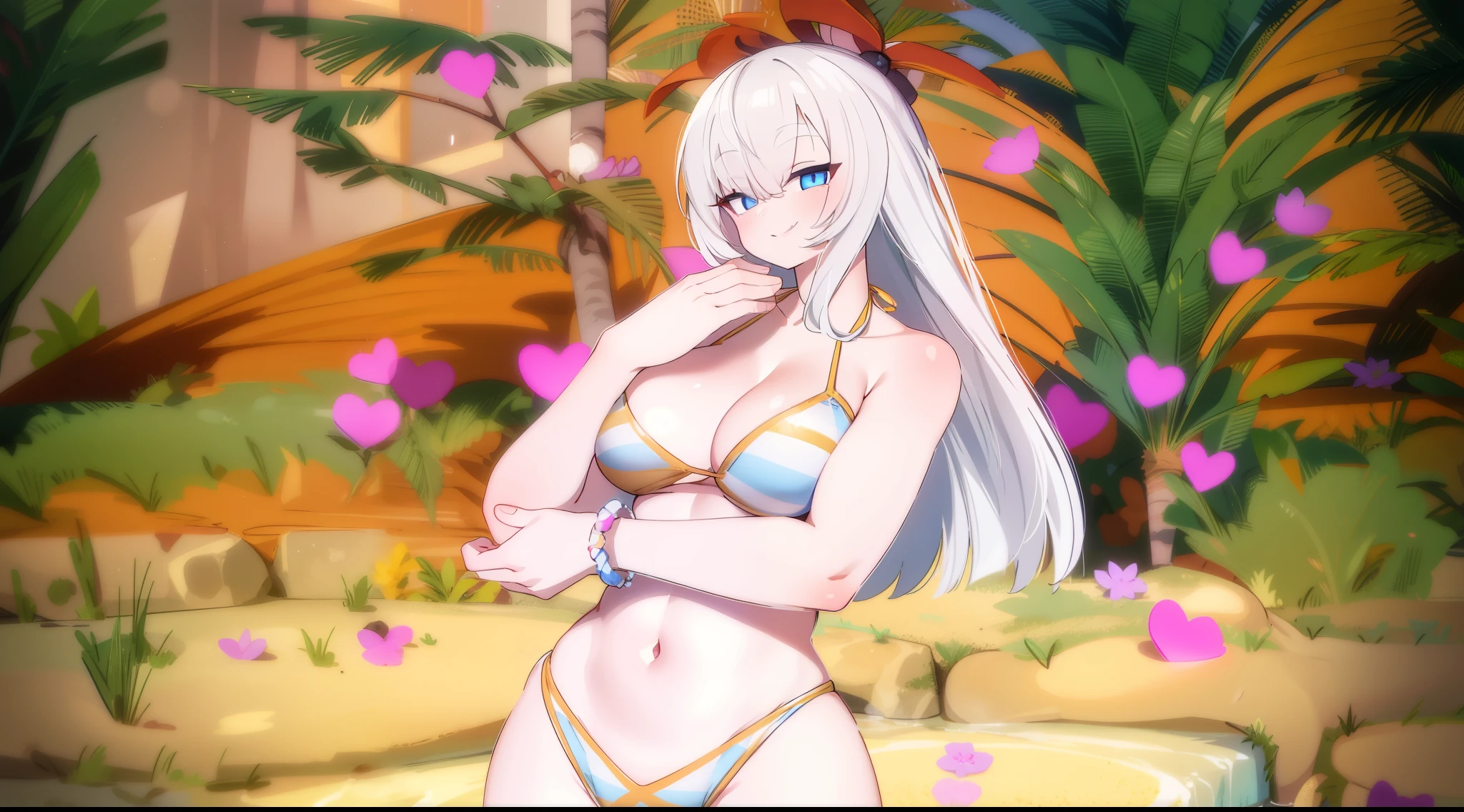detailed eyes,blend skin,huge breasts,bikini,smile