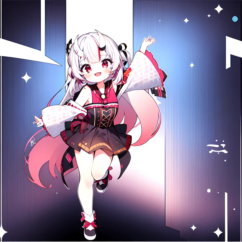 1 girl,Kiri Ayame, chibi,whole body,Dance, White background, happy