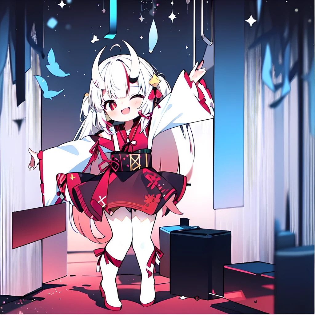 1 girl,Kiri Ayame, chibi,whole body,Dance, White background, happy