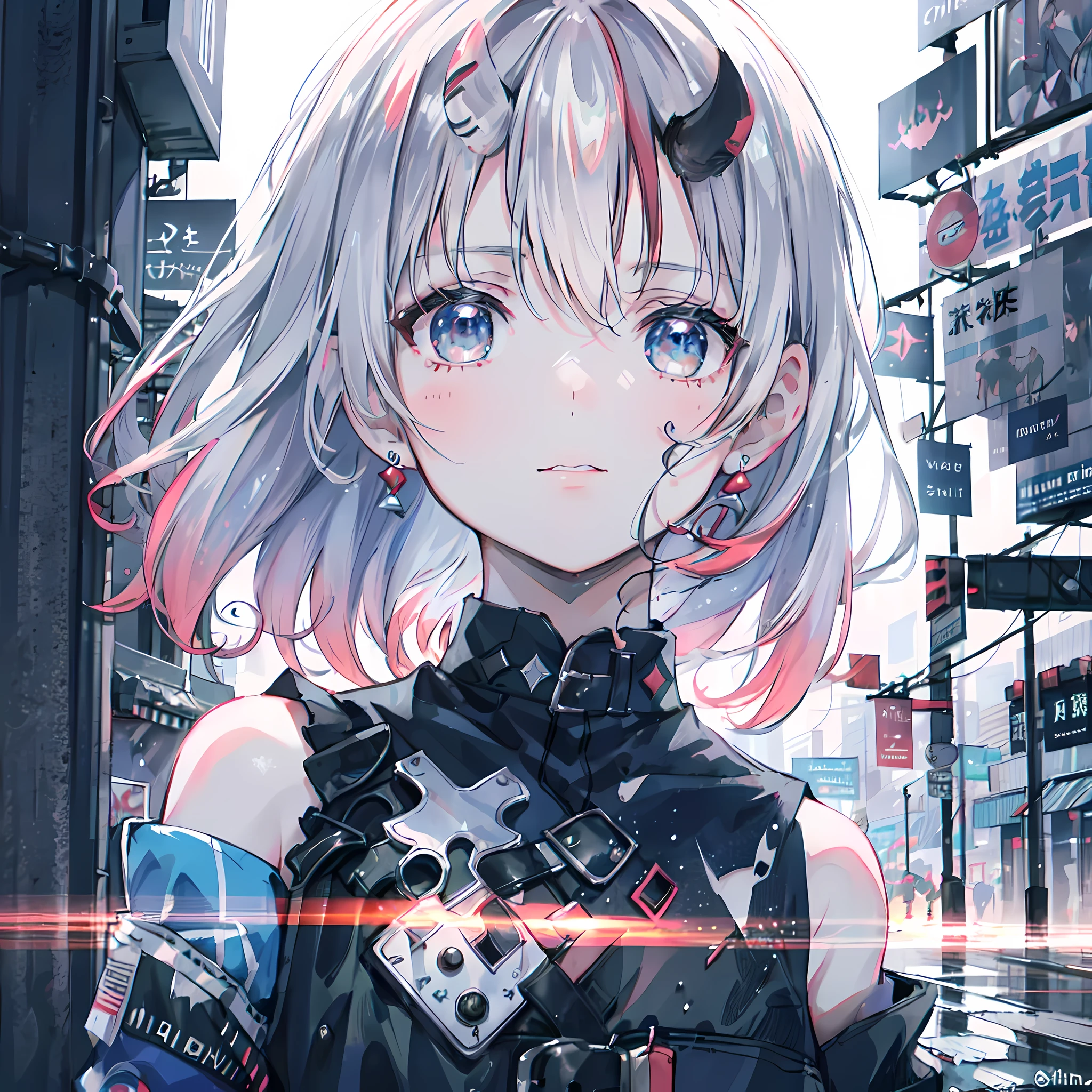(best quality,4K,8k,high resolution,masterpiece:1.2), Super detailed, (actual,photoactual,photo-actual:1.37),Kiri Ayame, 1 girl, Vibrant neon cyberpunk cityscape, rainy street, ethereal soul, Broken Impact, backlight, sparkling, curious audience, low angle shot, Shooting from an upward angle, perfect composition, Perfect and delicate play of light and shadow, 8k