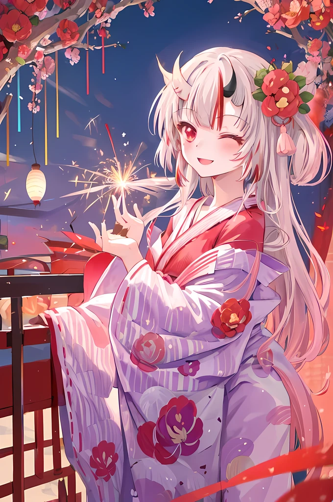 1 girl in、((Kiri Ayame:1.3))、Floral yukata、summer festival、((Turn around))、looking at camera、Open your mouth and smile、closed eyes smile、fireworks、festival stalls、(Highest quality high resolution)、((Masterpiece best quality:1.2)), [[with a bad face]], [[Multiple fingers]], [[[multiple limbs]]]