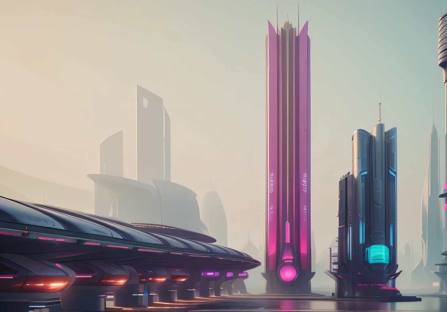 futuristic city with a futuristic tower and a futuristic train station, arstation and beeple highly, 3 d render beeple, artgem and beeple masterpiece, inspired by Mike "Beeple" Winkelmann, concept art | beeple, beeple colors, futuristic cityscape, beeple rendering, in style of beeple