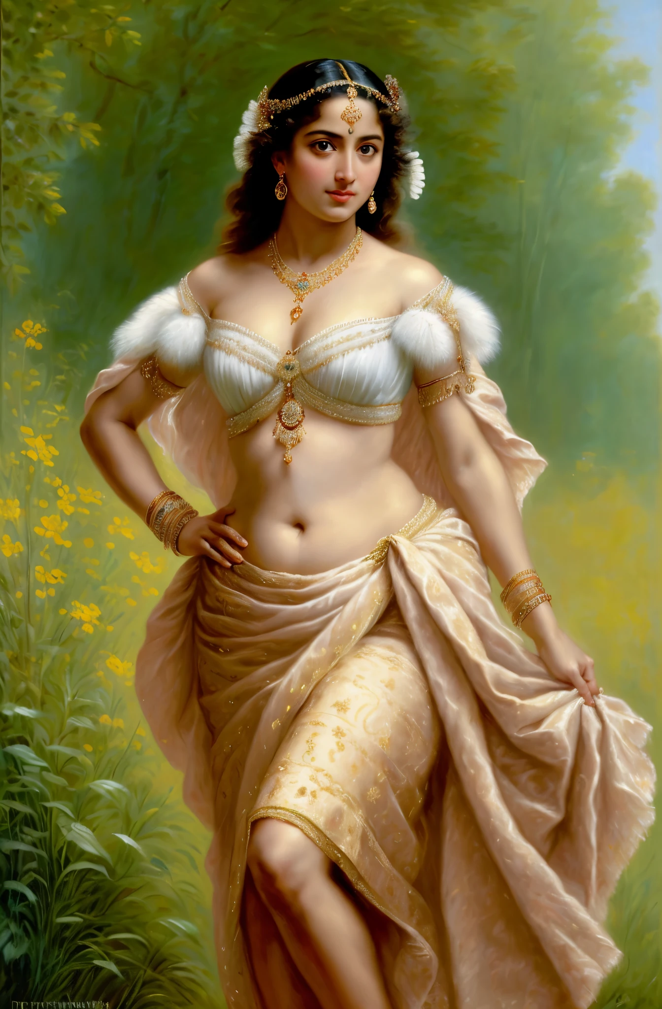 Best quality, highly detailed, masterpiece, Indian princess, Rajkanya, royal clothes, Masterpiece, extremely gorgeous woman, matchless Beauty, portrait, Peter Paul Rubens style, Woman, off shoulder bandeau crop blouse, beautifully styled hair, fluffy hair, middle ages, classicism, andrey atroshenko style, painting, long hair, styled hair, traditional media, realistic, figurative, fine art, detailed Art, oil on canvas, HDR, 8K, original character, high resolution, high detail, focus on the face, intricate, flawless, fluffy hair, Peter Paul Rubens style, By Peter Paul Rubens, sharp picture, no crown