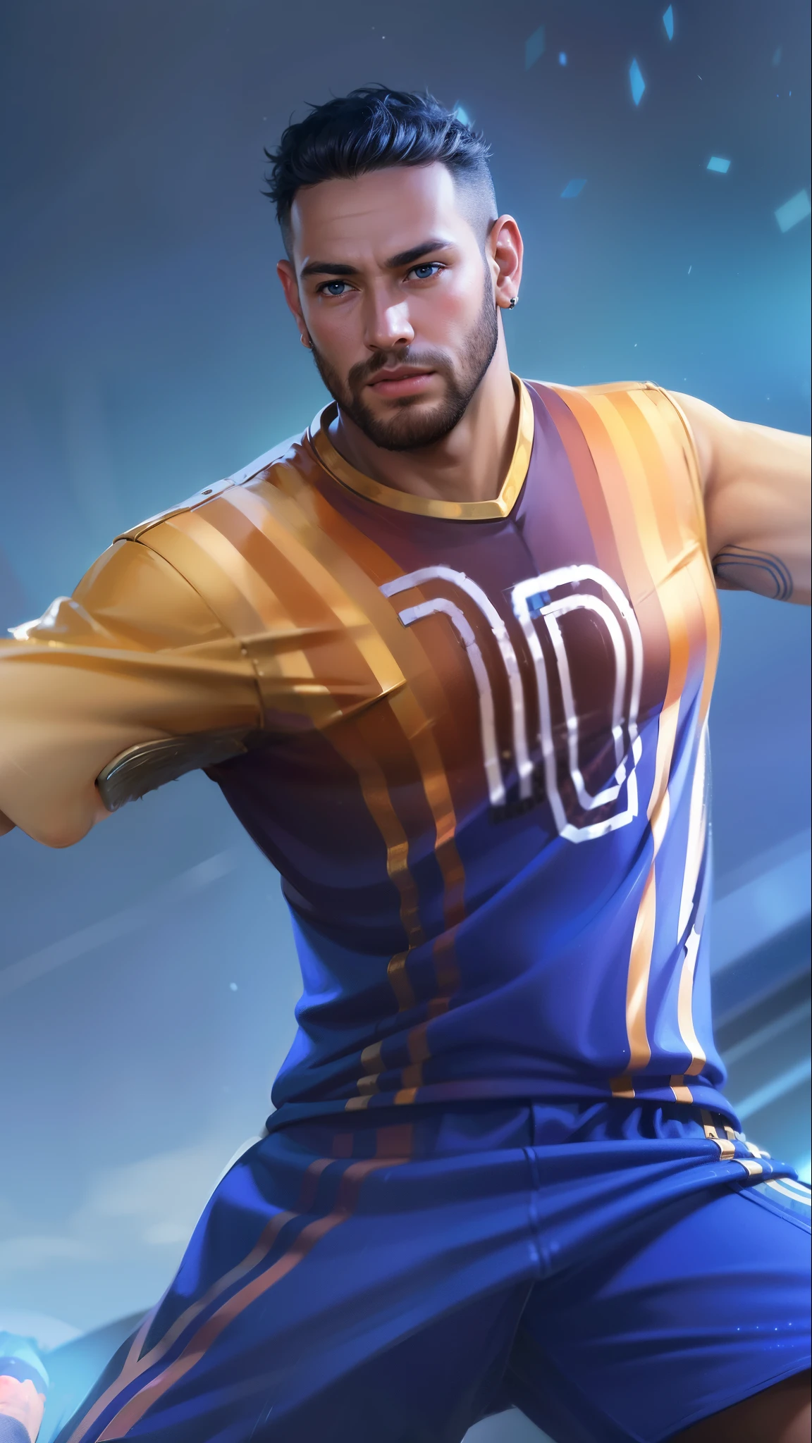 masculine male, masterpiece, ((perfect eyes)) best quality, (semirealism:1.9), beautiful lighting, (extremely detailed CG unity 4k fhd wallpaper), High Detail, Sharp focus, dramatic outdoors, 1 boy ,30 years old, brown short hair, blue eyes.