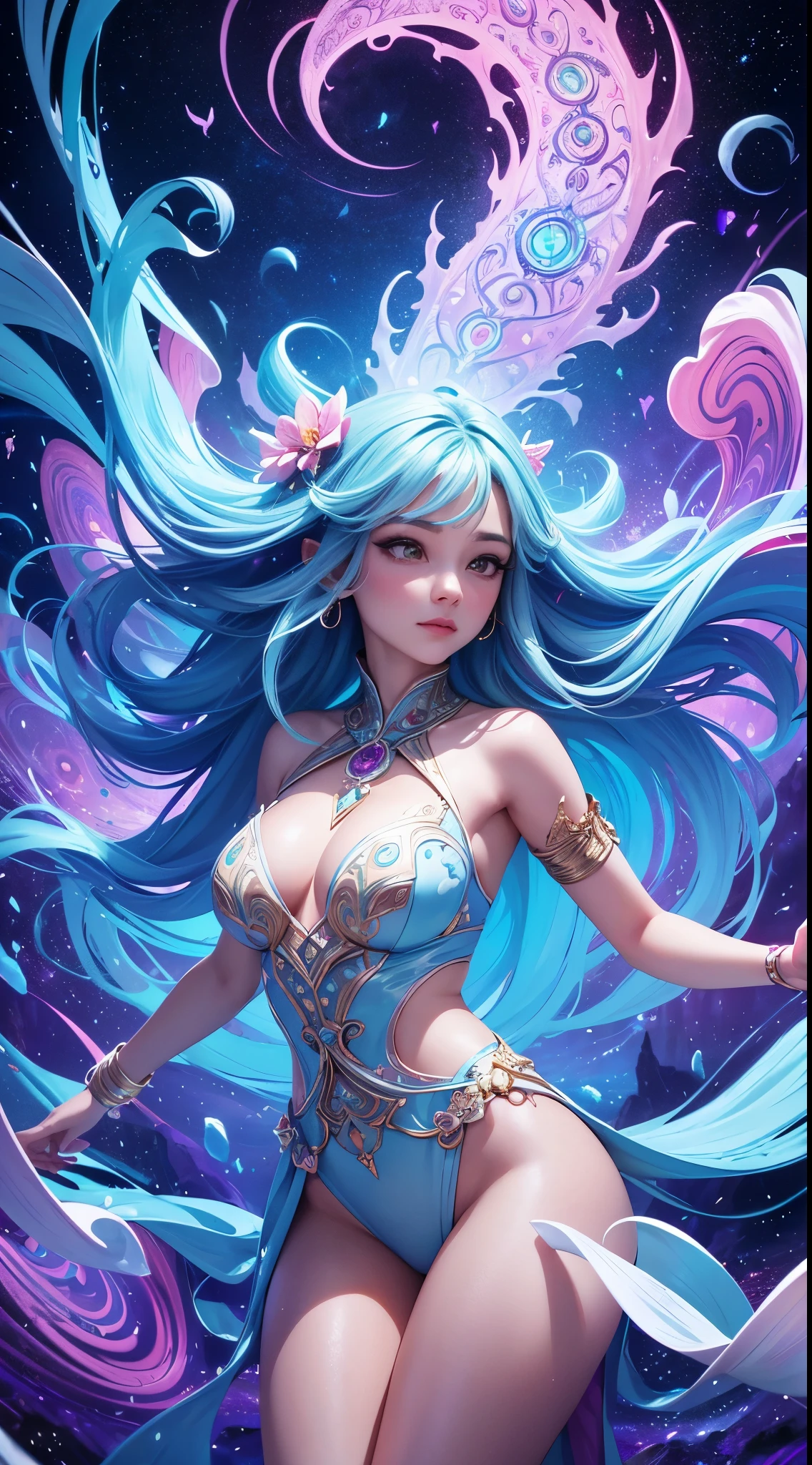 (highres:1.2),(best quality,4k,8k,highres,masterpiece:1.2),surreal,trippy,psychadelic,alien world,beautiful hippie woman,dress,ethereal landscape,colorful,otherworldly,abstract,extravagant,unique,eye-catching,vibrant colors,shimmering,glowing,transcendent,celestial,mesmerizing,curved lines,melting shapes,intricate patterns,inexplicable forms,itinerant clouds,twisting vines,cosmic energy,blossoming flowers,enchanted forest,majestic mountains,dreamlike atmosphere,magical aura,celestial beings,serene,harmonious,tranquil,otherworldly beauty,effervescent light,transcendent surrealism,supernatural elements,visual feast,imagination unleashed,spectacular vistas,present yet distant,lucid dreamscape,spiritual journey,flowing rivers,mystical aura