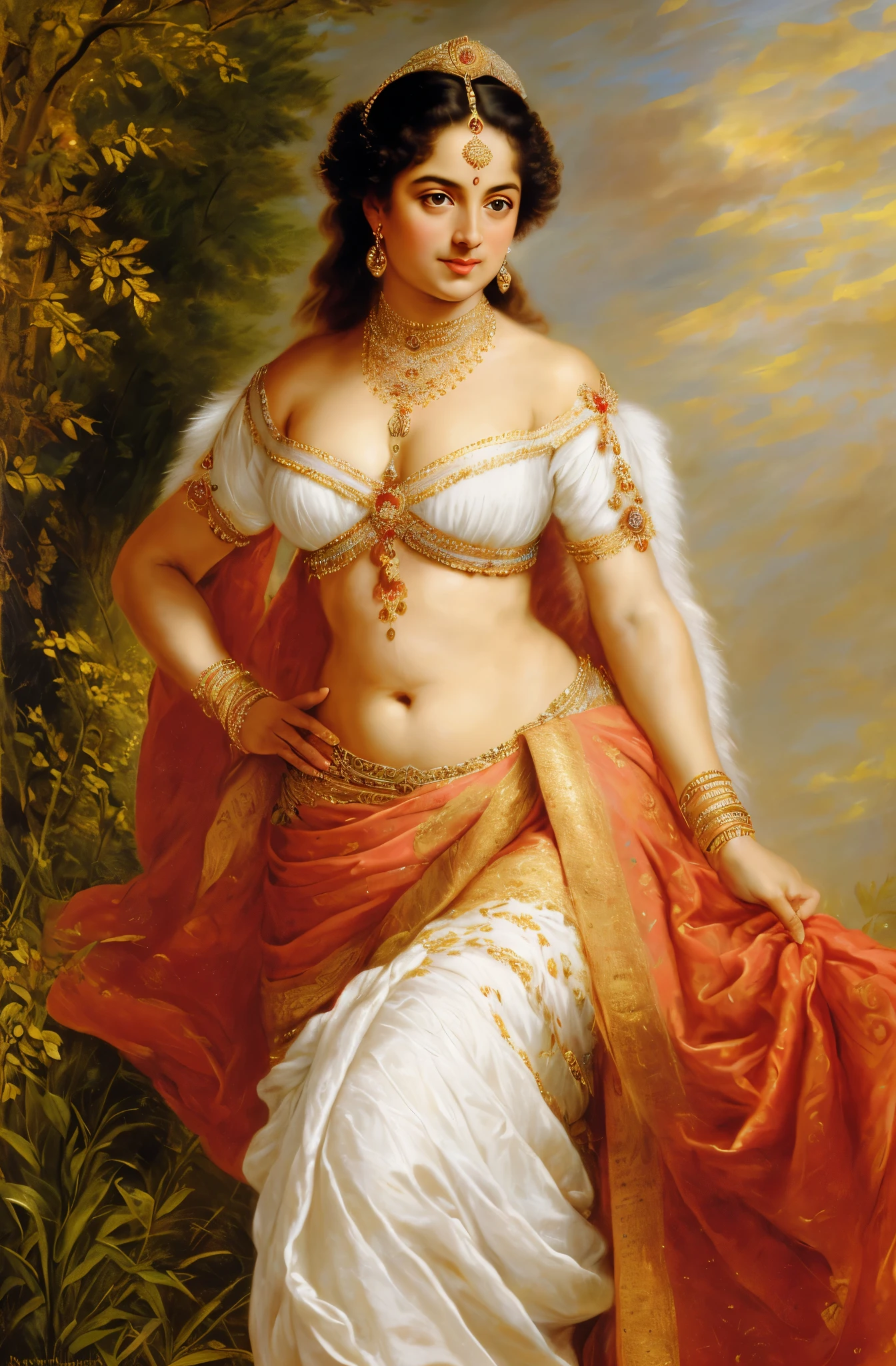 Best quality, highly detailed, masterpiece, Indian princess, Rajkanya, royal clothes, Masterpiece, extremely gorgeous woman, matchless Beauty, portrait, Peter Paul Rubens style, Woman, off shoulder bandeau crop blouse, beautifully styled hair, fluffy hair, middle ages, classicism, andrey atroshenko style, painting, long hair, styled hair, traditional media, realistic, figurative, fine art, detailed Art, oil on canvas, HDR, 8K, original character, high resolution, high detail, focus on the face, intricate, flawless, fluffy hair, Peter Paul Rubens style, By Peter Paul Rubens, sharp picture, no crown