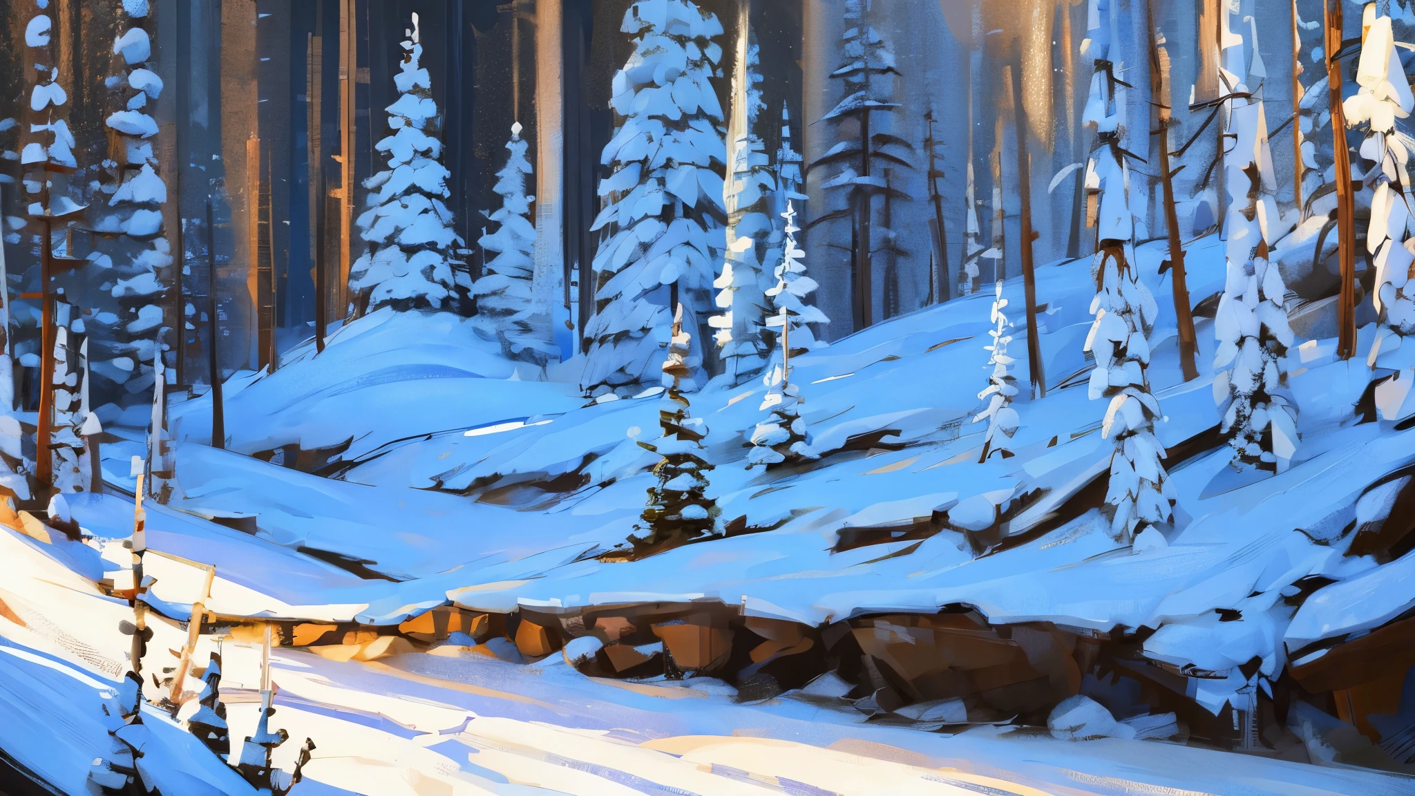frozen forest, fantasy, semi-realistic
