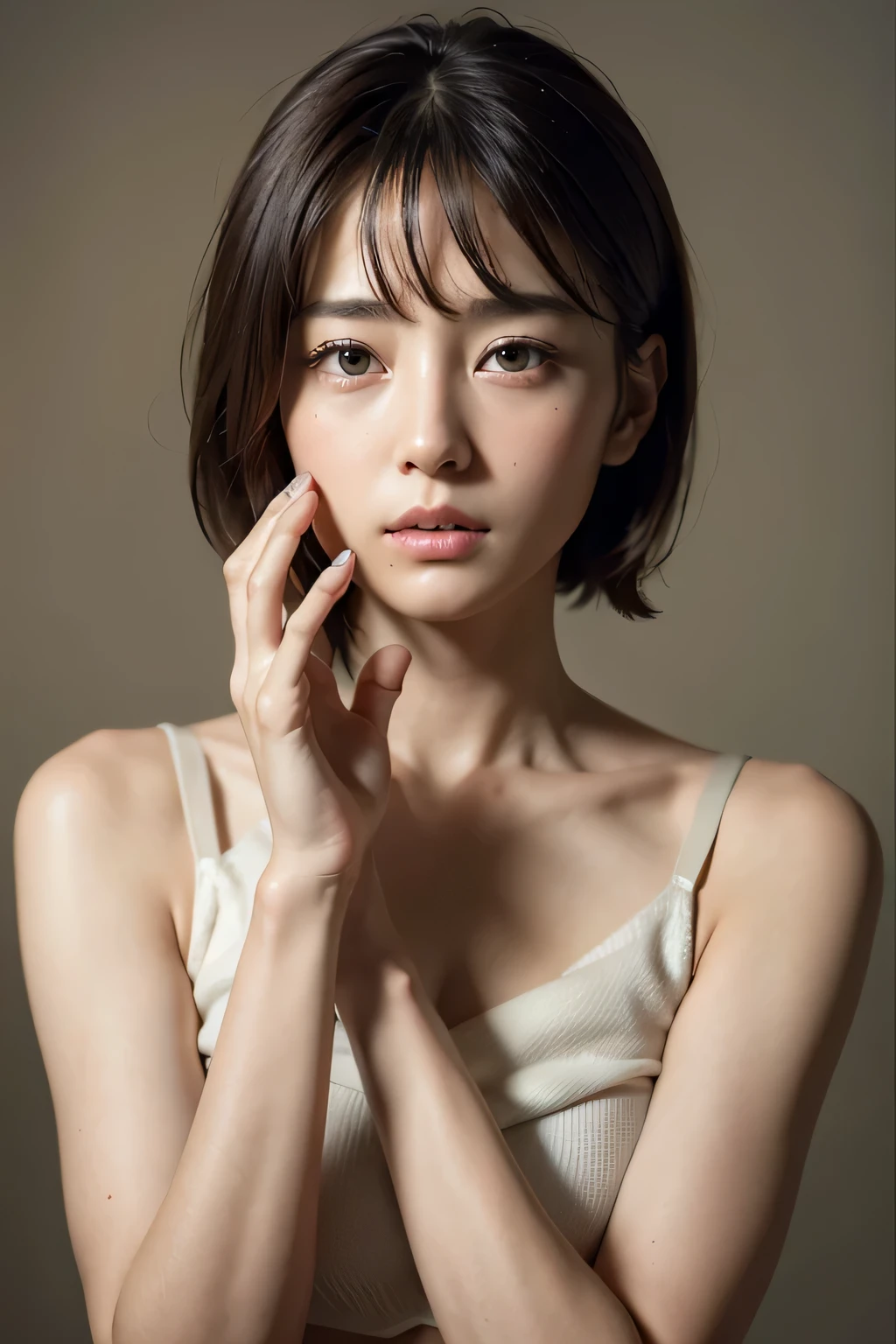 ８ｋ、live-action version、clear eyes、beautiful feet、beautiful girl、知的なbeautiful girl、skinny、high nose、sad expression、beautiful skin、no makeup、handsome face、short hair、slimming、beautiful hands、long fingers、