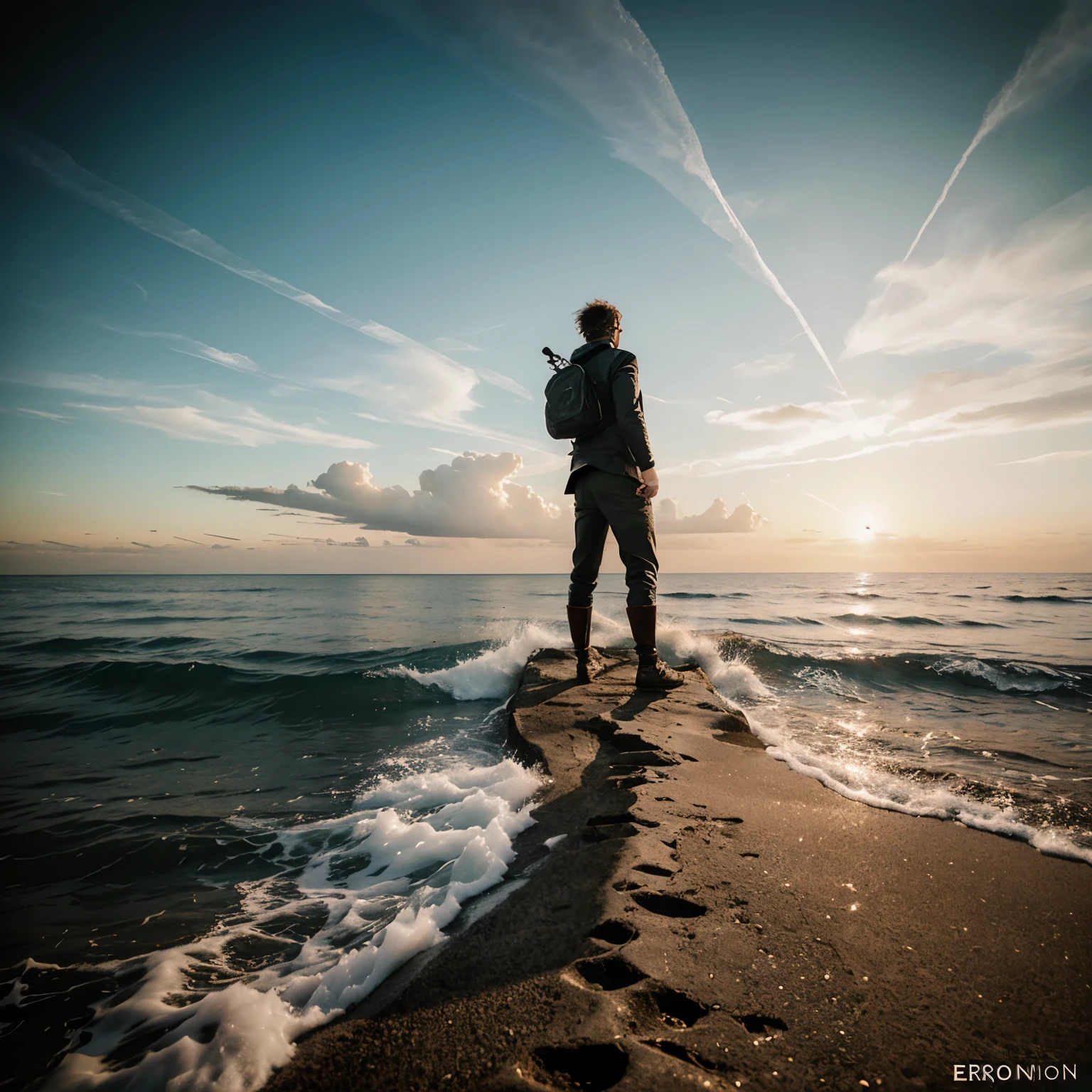 Create an epic cover for a music album about time and chasing the horizon