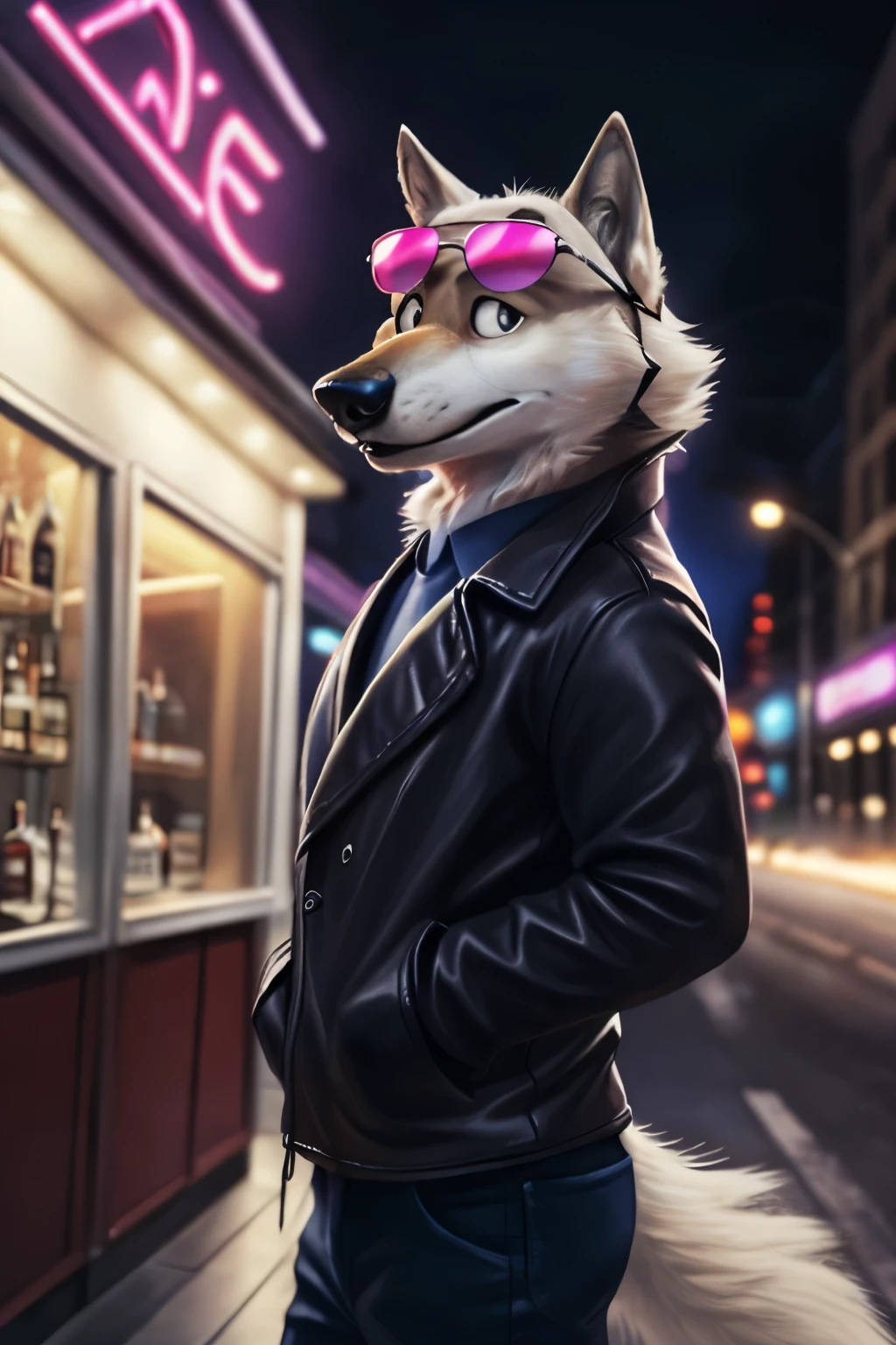 cute cartoon of a (gary \(zootopia\)) wearing a (leather jacket) and (sunglasses), solo,  wolf, white fur, 
BREAK,
background gay bar,  neon lights, sexual depravity, 
BREAK, (intricate, high detail, film photography, soft focus, RAW candid cinema, photorealism, realistic, photorealistic, analog style, subsurface scattering, masterpiece, best quality, ultra realistic, 8k), 
 