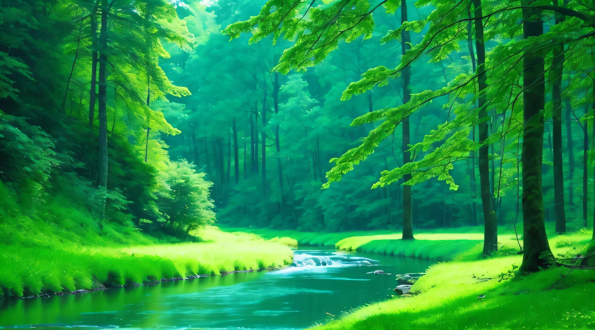 a close up of a stream in a forest with trees, forest and river, river in a forest, peaceful lushious forest, beautiful forest scenery, serene forest setting, nature wallpaper, nature scenery, forest scenery, beautiful forest, forest setting, gentle sparkling forest stream, forest landscape, green forest, stunning nature in background, river in the wood, peaceful environment