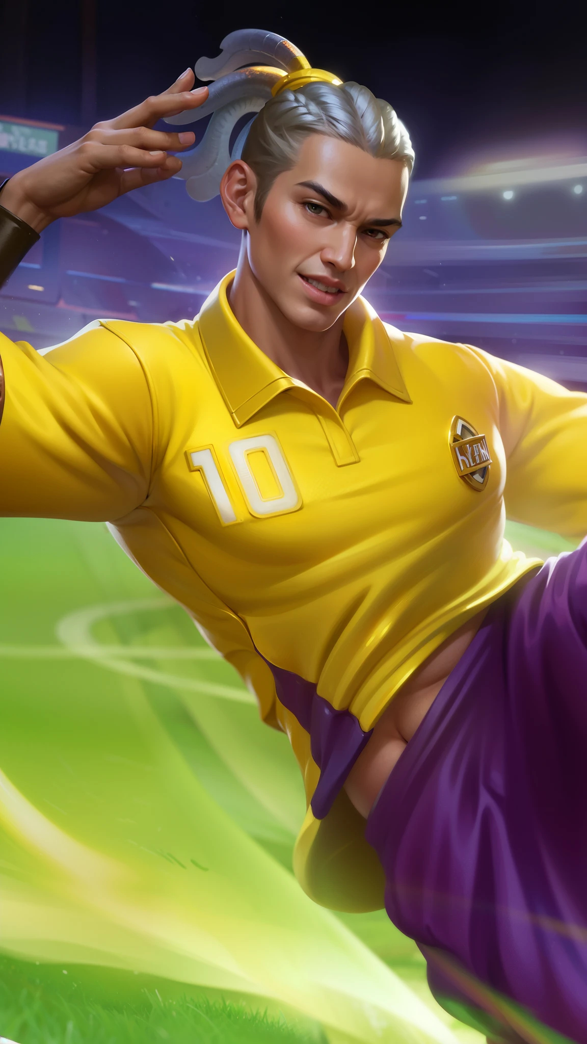 Masterpiece, ultra HD, detailed all picture, a close up of a devil, dyrroth from mobile legend, evil, extremely detailed artgerm, mobile legends character, inspired by Dyrroth, Six pack chest and abs, yellow jewel above the chest.