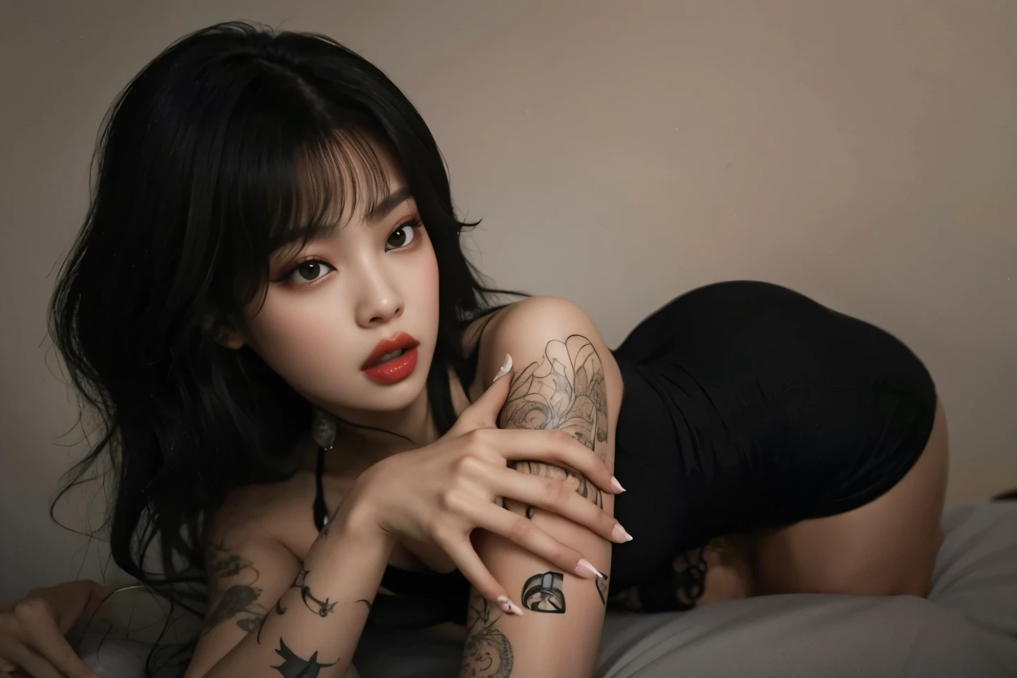 Jennie arafed com cabelo preto longo e um vestido preto, pale goth beauty, com cabelo preto liso, cabelo preto longo brilhante, com longos cabelos pretos, com longos cabelos escuros, female with long black hair, cabelos pretos e olhos grandes, 1 7 - - old h girl, cabelo preto liso, cabelos pretos longos e finos, com cabelos longos e olhos penetrantes, jennie blackpink