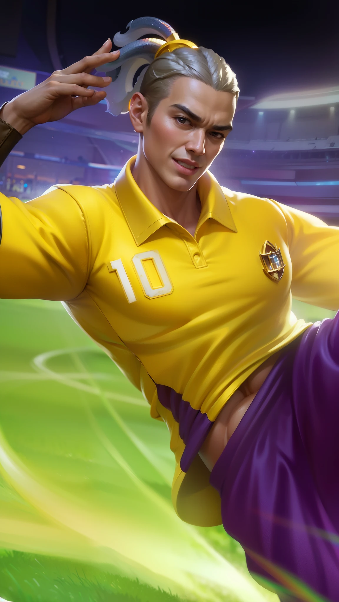 Masterpiece, ultra HD, detailed all picture, a close up of a devil, dyrroth from mobile legend, evil, extremely detailed artgerm, mobile legends character, inspired by Dyrroth, Six pack chest and abs, yellow jewel above the chest.