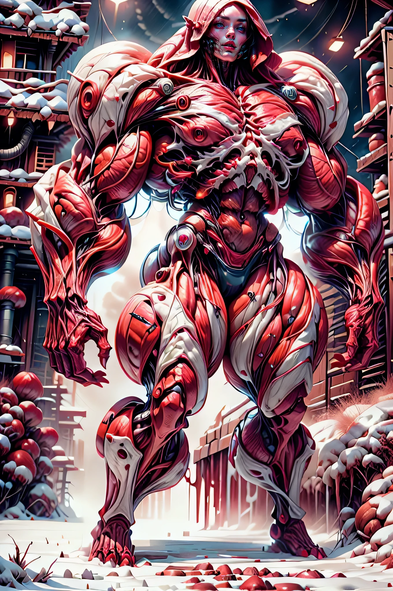 (1 girl), (megan fox:1.25), (beautiful girl face:1.25), (carnage skinless physique:1.25), (red glowing eyes:1.25), (1 super muscular undead skinless succubus with gigantic horns:1.25), (covered in red necrotic rotting skinless muscle:1.25), (exposed muscular and skeletal anatomy:1.25), (perfect fingers:1.25),(8k, RAW photo, photorealistic:1.25), dark horrific scary atmosphere, hellish landscape, Hellraiser like atmosphere,