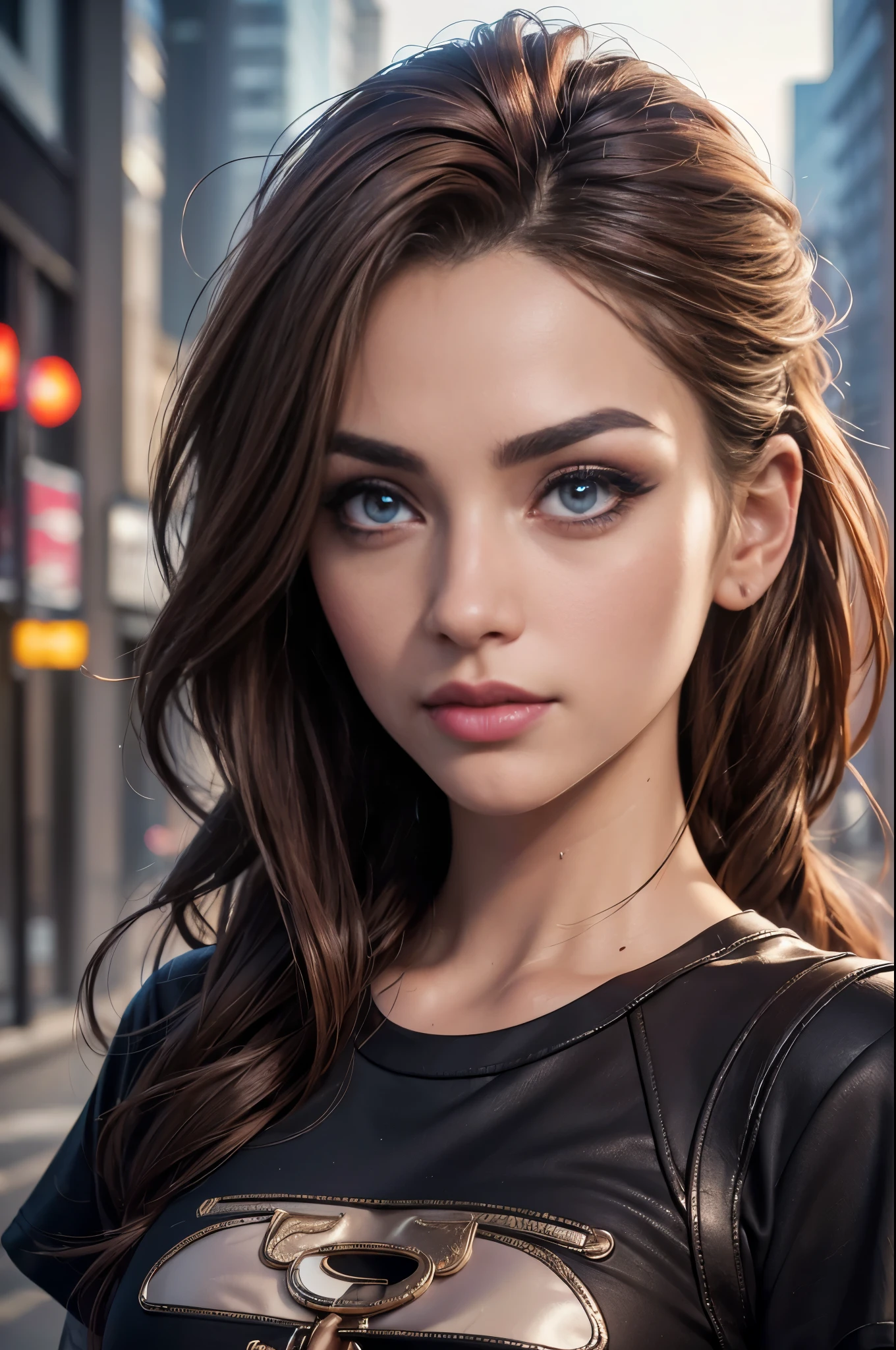 A woman in a black leather top posing for a picture - SeaArt AI
