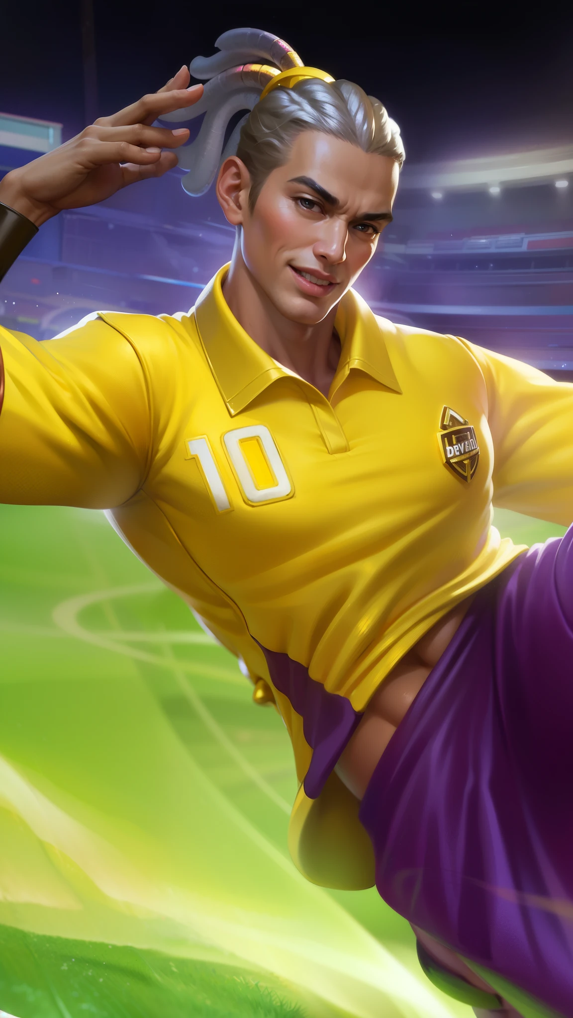 Masterpiece, ultra HD, detailed all picture, a close up of a devil, bruno from mobile legend, evil, extremely detailed artgerm, mobile legends character, inspired by bruno, Six pack chest and abs, yellow jewel above the chest.