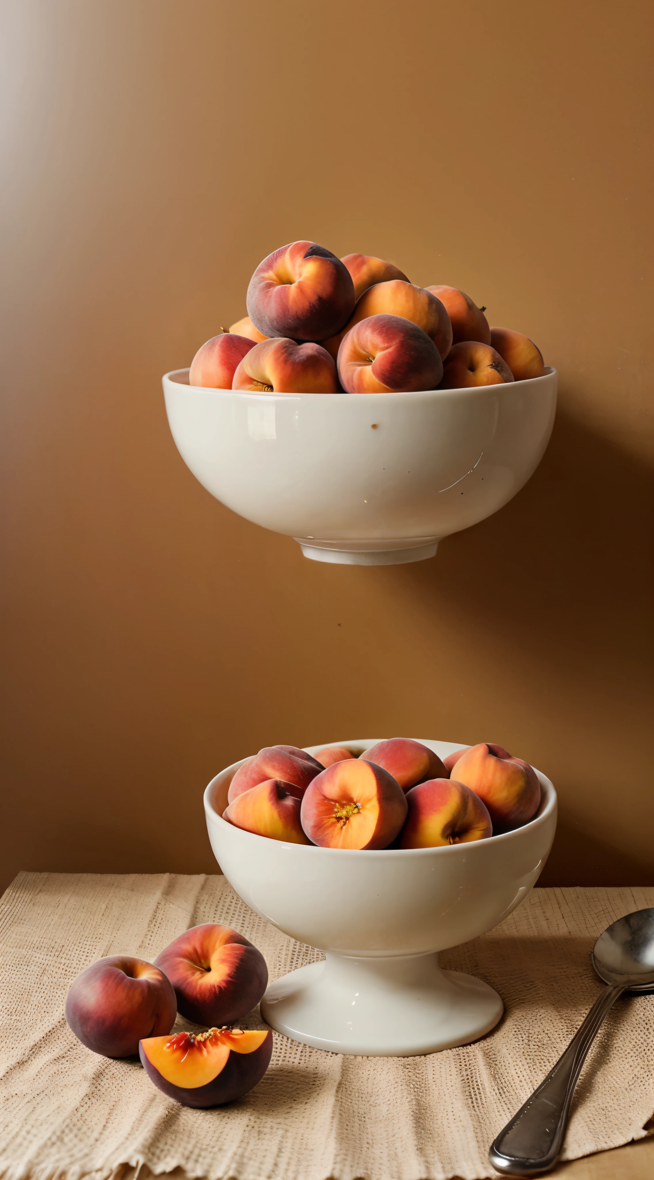 Woman holding two peaches, peaches covering breasts