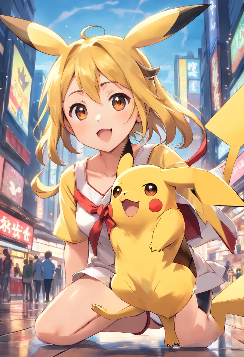 Pikachu is playful and cute，Liveliness and agility，Yellow soft hairs，red blush，sparkling big eyes，Cute little pointed ears。(Pikachu:1.5)