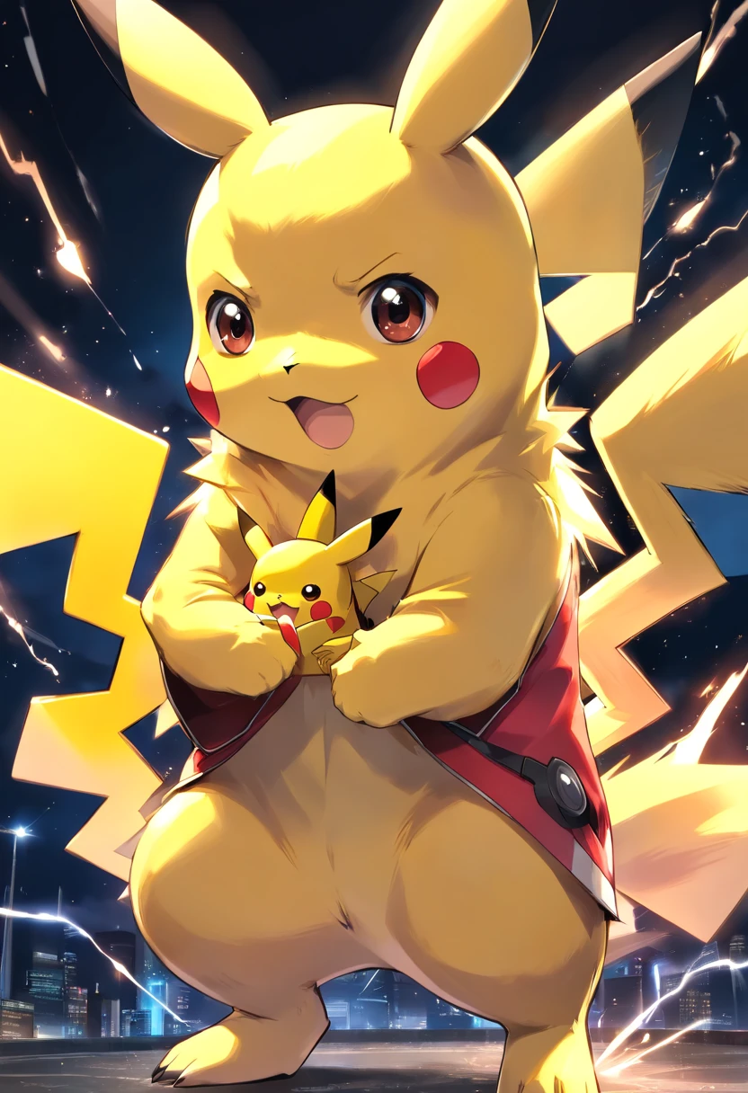 Pikachu is playful and cute，Liveliness and agility，Yellow soft hairs，red blush，sparkling big eyes，Cute little pointed ears。(Pikachu:1.5)